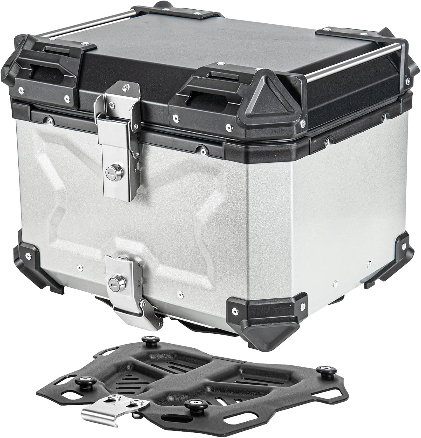 Kumaziin Top Case – Caja de aluminio para motocicleta de 45 litros con bloqueo de seguridad único, caja trasera plateada segura y duradera, fácil de