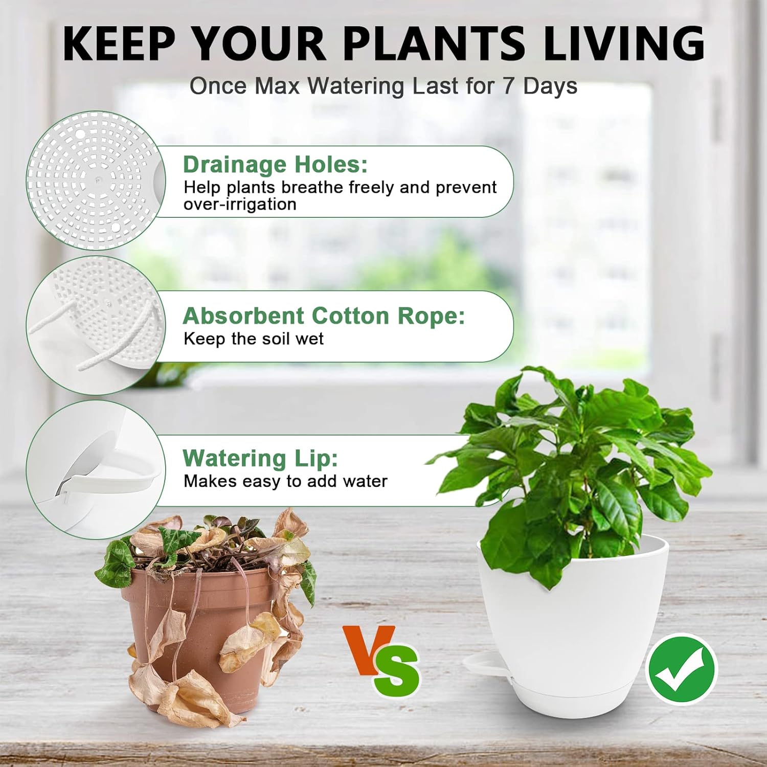 Idealife Macetas de 76.565.55 pulgadas con orificio de drenaje, macetas para macetas de jardín decorativas modernas con 178 agujeros de drenaje para