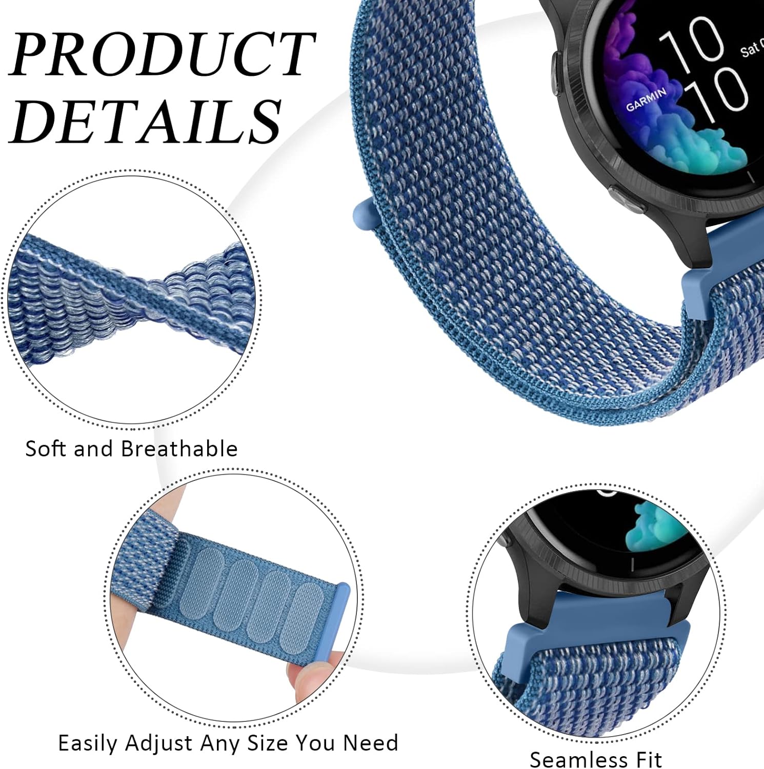 Paquete de 2 correas para Garmin Venu  Venu 2 Plus  Venu Sq Watch Band para mujeres y hombres, correa de repuesto ajustable de nailon suave para