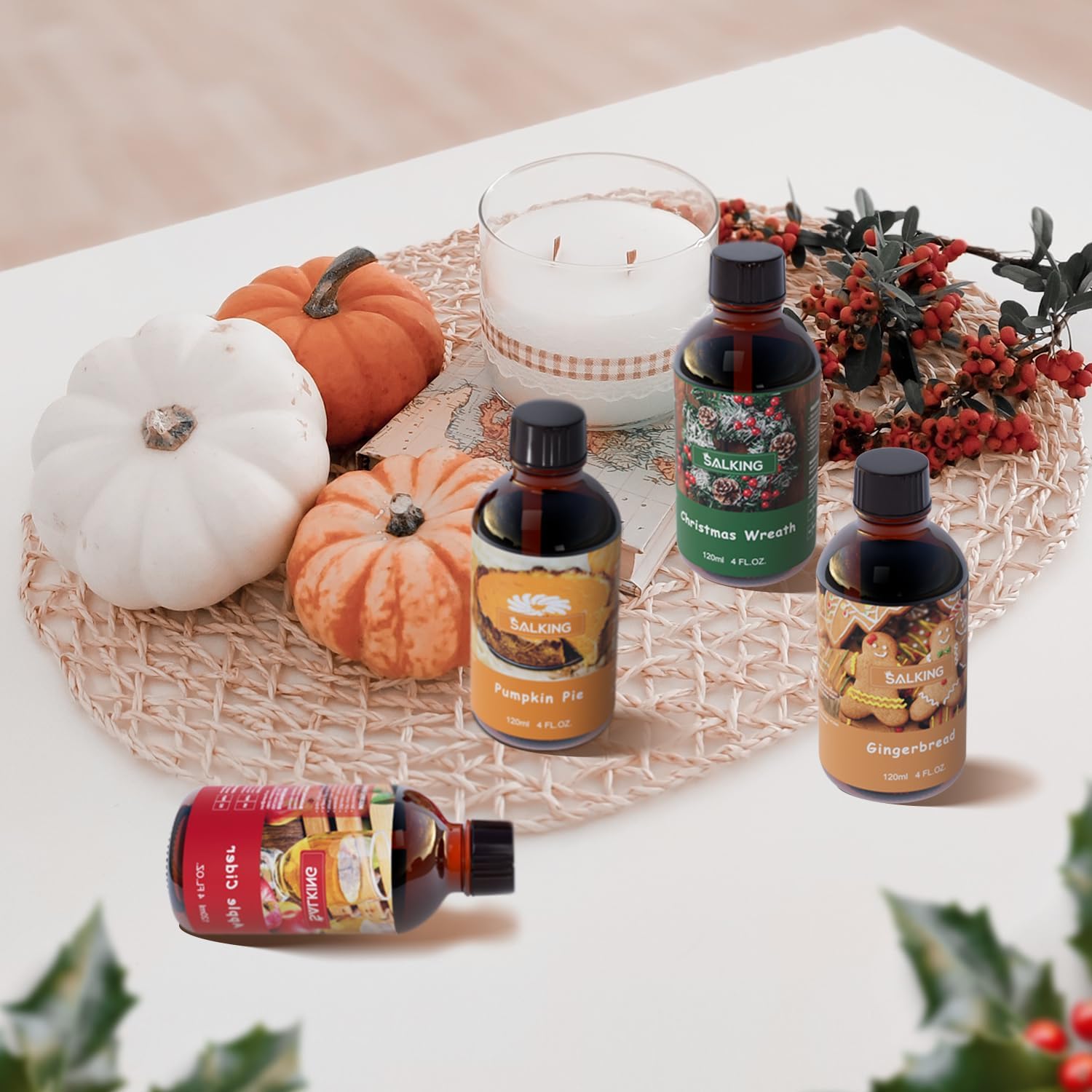 SALKING Aceite aromático de pastel de calabaza, 4.1 fl oz (4 onzas líquidas), aceites esenciales de alta calidad para difusor, aromas de velas para