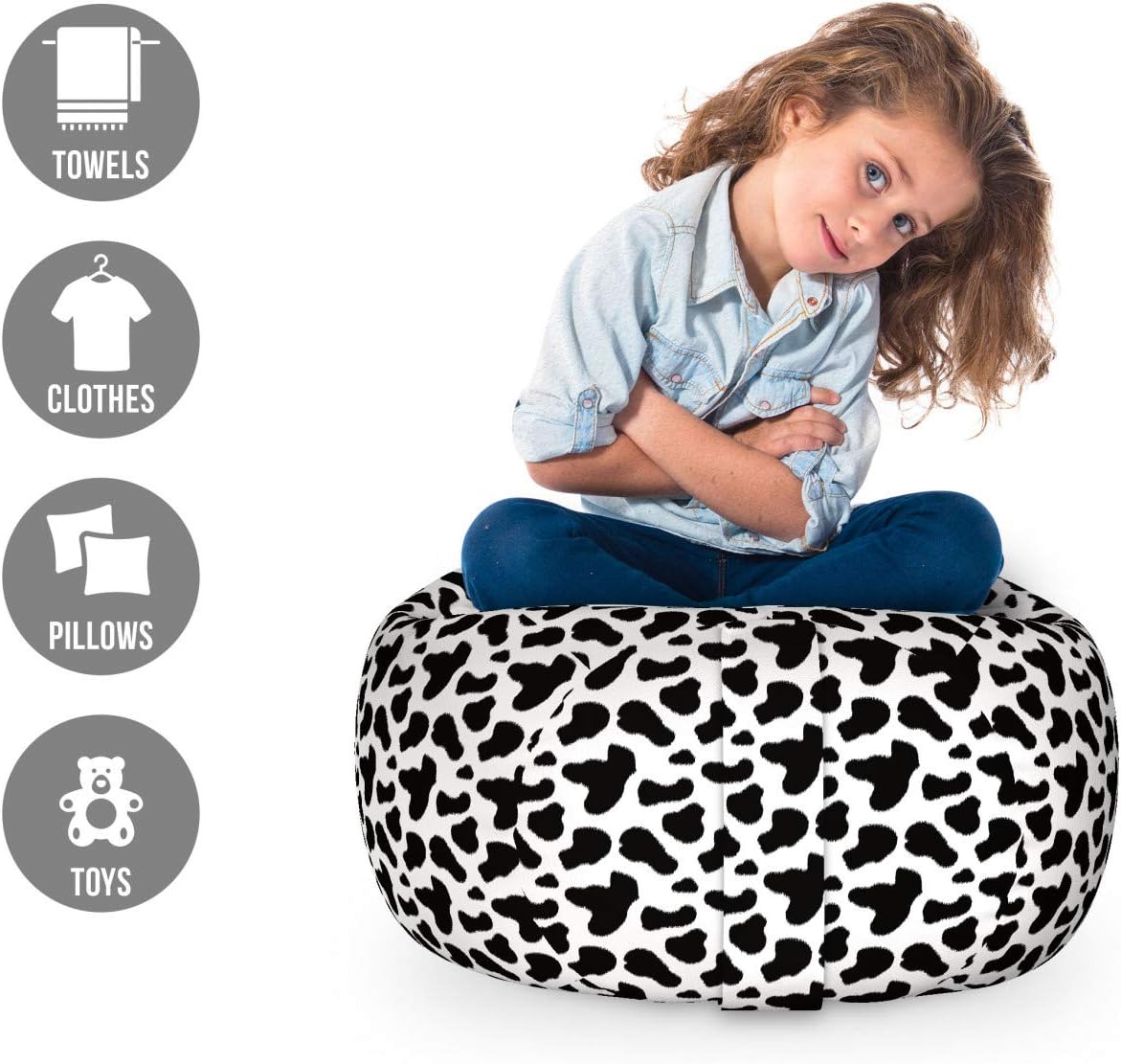 Ambesonne Bolsa de juguetes de almacenamiento con estampado de vaca, Animal Hide Pattern Spots Farm Life Ganado Camuflaje Piel de animal,