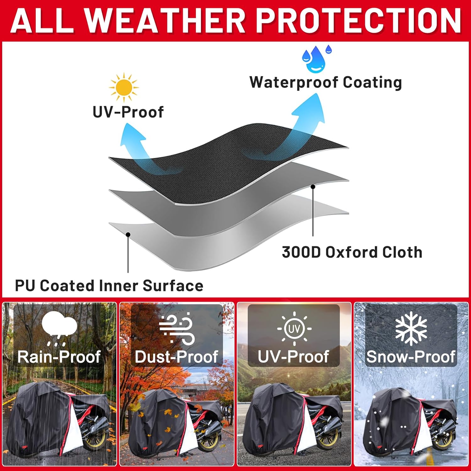 Funda para motocicleta, impermeable, con cremallera, para todas las estaciones, resistente al viento, alta resistencia al calor, al polvo y a la