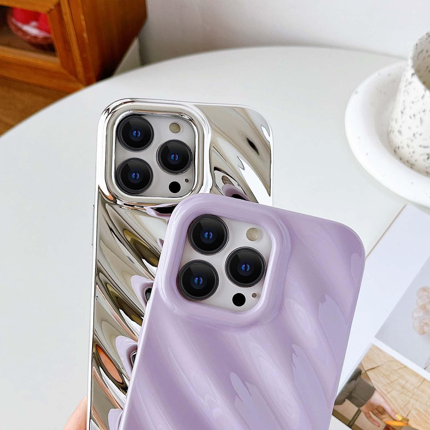 Skyseaco Funda de teléfono compatible con iPhone 13 Pro, diseño de forma de ondulación de agua 3D, protección de lente de cámara, a prueba de