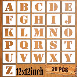 12×12 inch Letter Stencils Set, 26Pcs Plastic Reusable Scale Spraying Alphabet Stencils Learning Templates for Painting on Wood Wall Home Decor,DIY 12×12 inch Letter Stencils Set, 26Pcs Plastic Reusable Scale Spraying Alphabet Stencils Learning Templates for Painting on Wood Wall Home Decor,DIY
