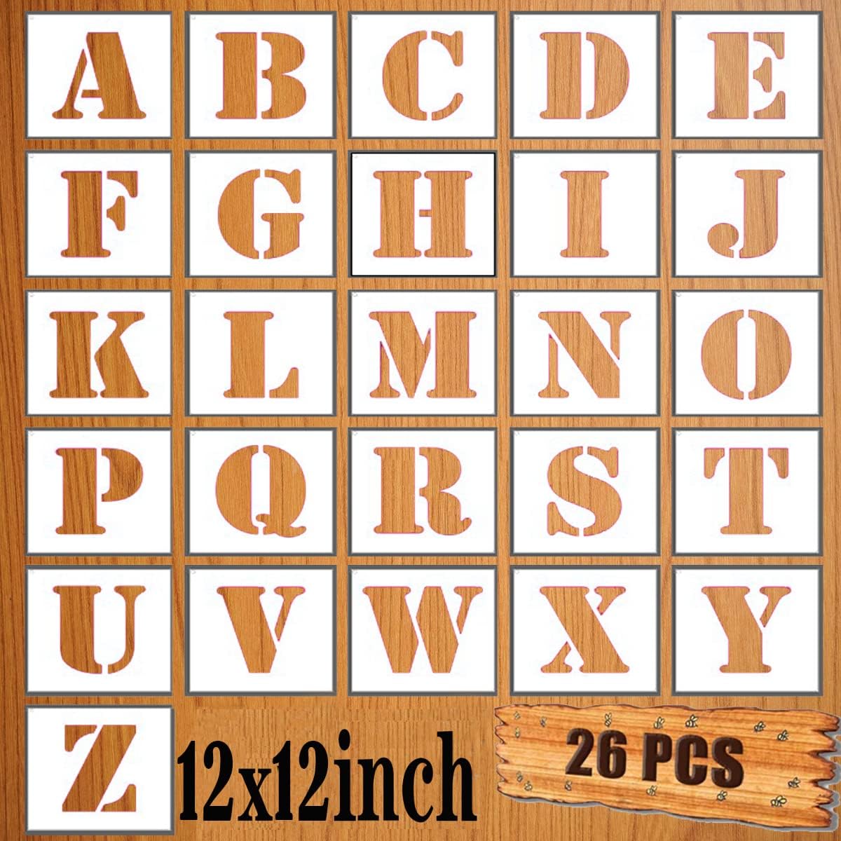 12×12 inch Letter Stencils Set, 26Pcs Plastic Reusable Scale Spraying Alphabet Stencils Learning Templates for Painting on Wood Wall Home Decor,DIY