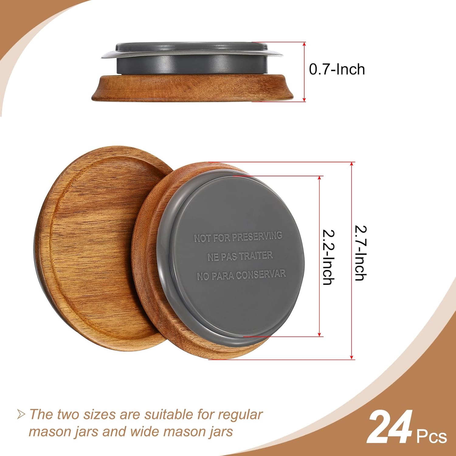 PATIKIL Tapas para tarros de conservas de madera de boca regular, tapas de frascos de bola, tapas de madera con sello de silicona hermético, tapas