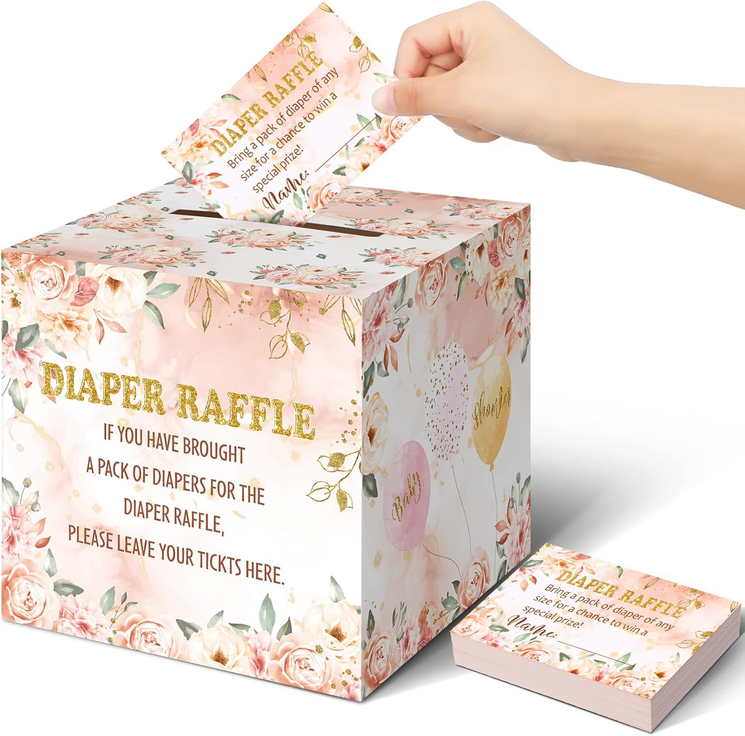 Teling 51 boletos para rifas de pañales con caja de tarjetas, decoración de baby shower, caja de soporte para baby shower, para fiesta de rifas de