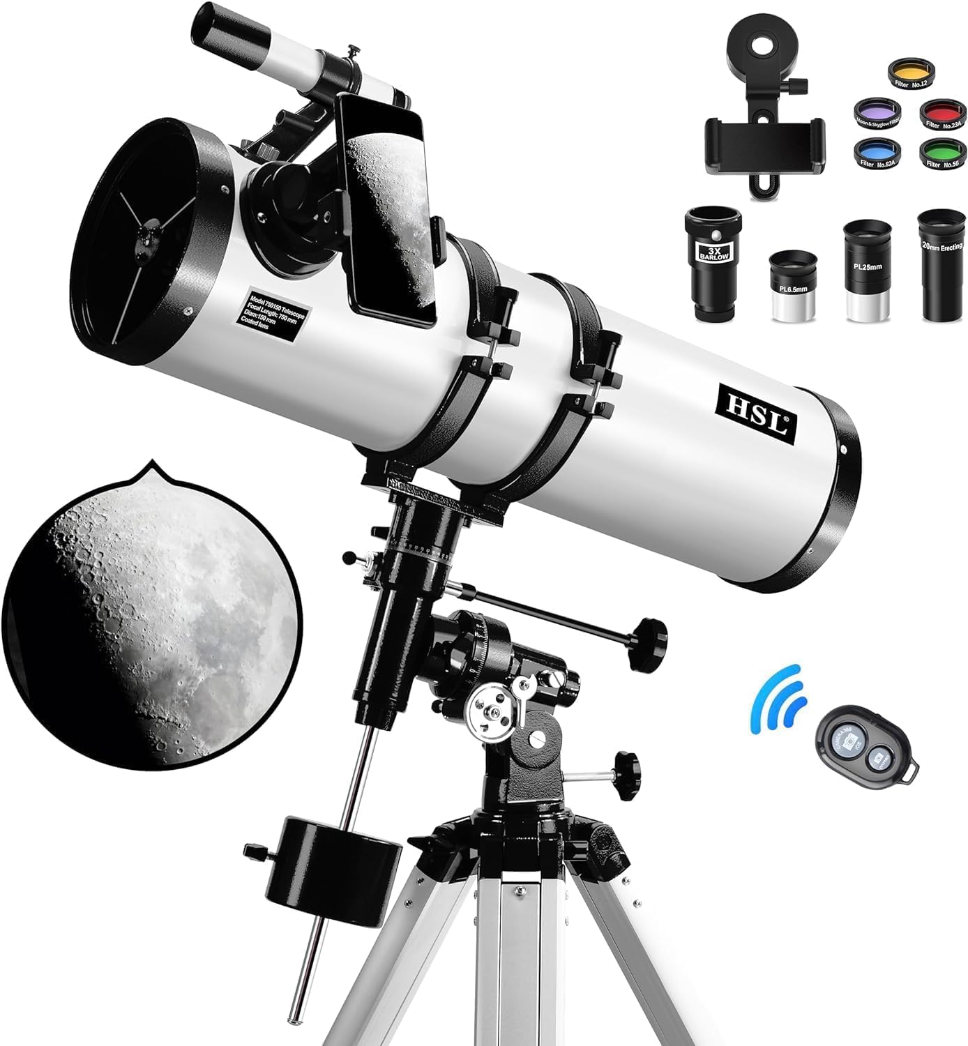 Telescopio 150EQ Newtoniano Reflector Telescopio para adultos, telescopios profesionales de apertura de 5.906 in para adultos Astronomía, viene con