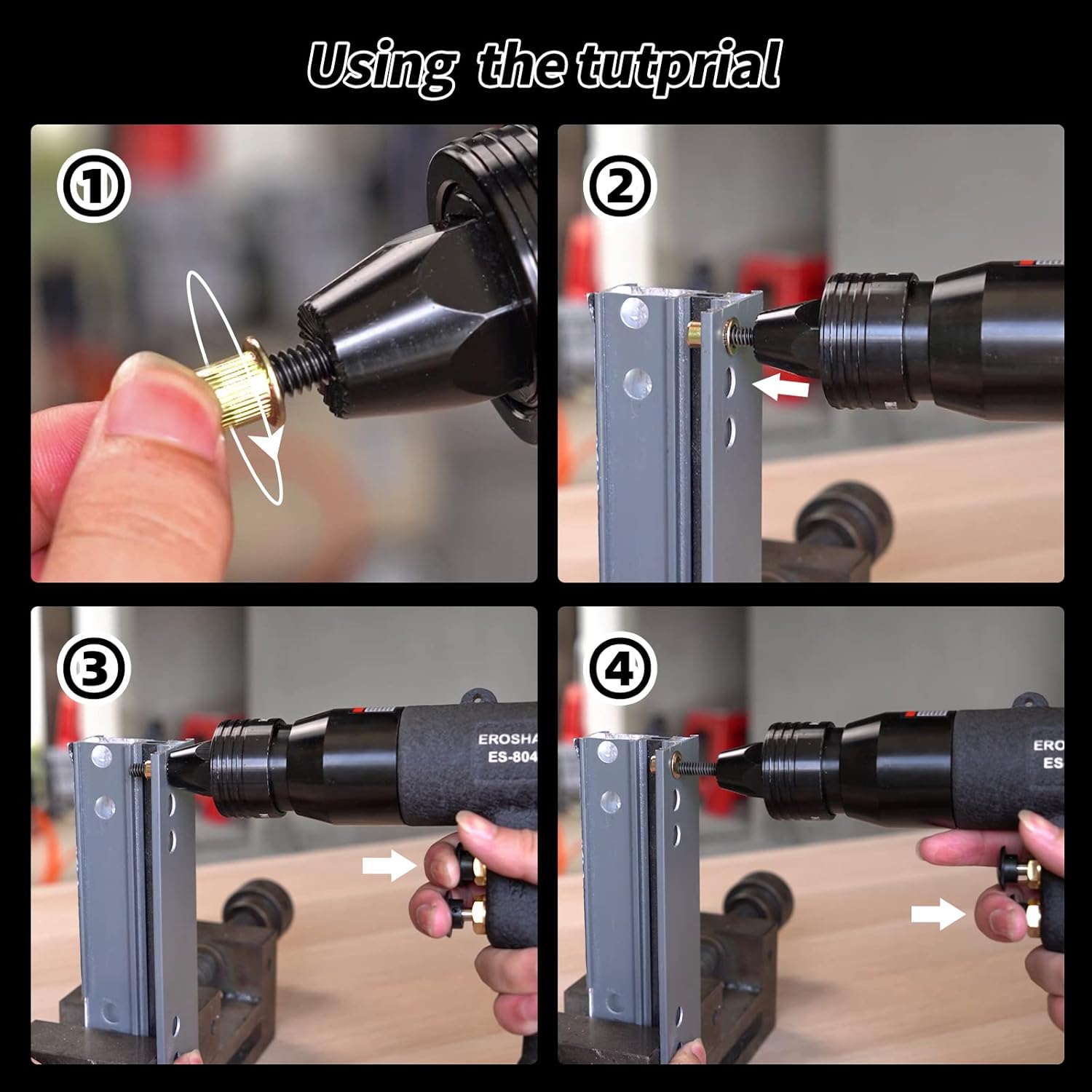 EROSHAK Kit de herramientas de tuerca de remache de aire, pistola de remache neumática,Pistola neumática de tuerca de remache con mandriles M10,M12