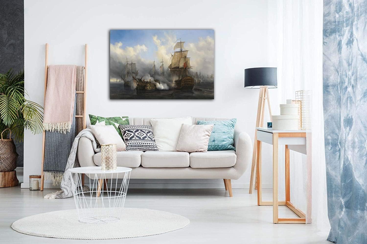 Cuadro de arte de pared de batalla naval, barco pirata, velero, póster impreso, lienzo moderno, hogar, sala de estar, oficina, decoración (32 x 48