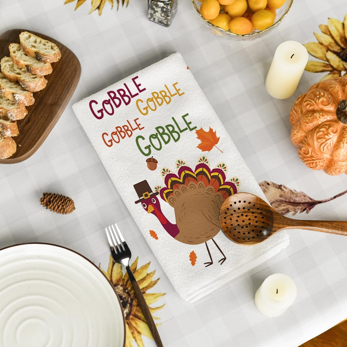 Artoid Mode Juego de 2 toallas de cocina con diseño de calabaza y pavo Gobble de Acción de Gracias, 18 x 26 pulgadas