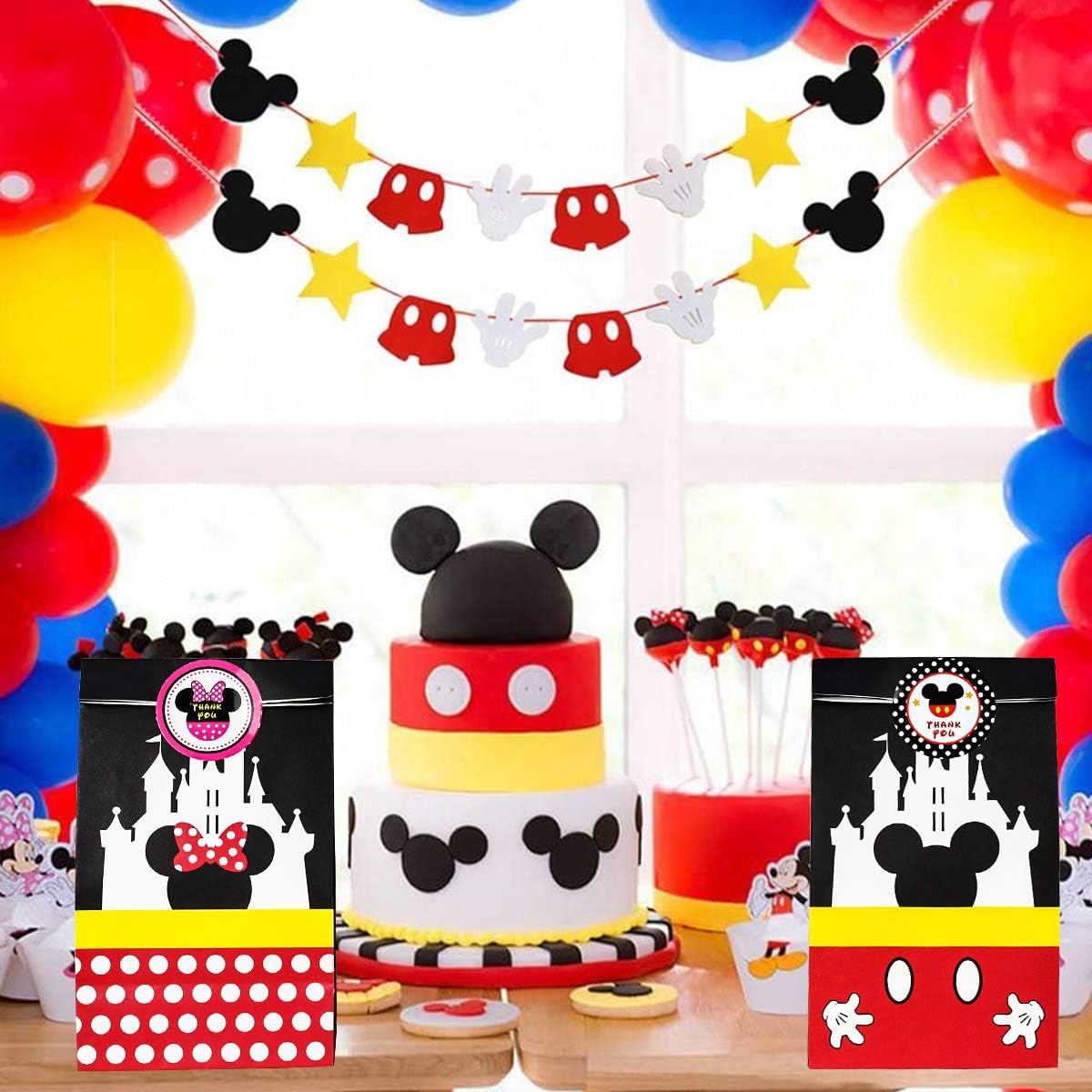 Bolsas de regalo de fiesta, bolsas de dulces para cumpleaños, baby shower, boda, suministros de decoración temática de Mickey Minnie con