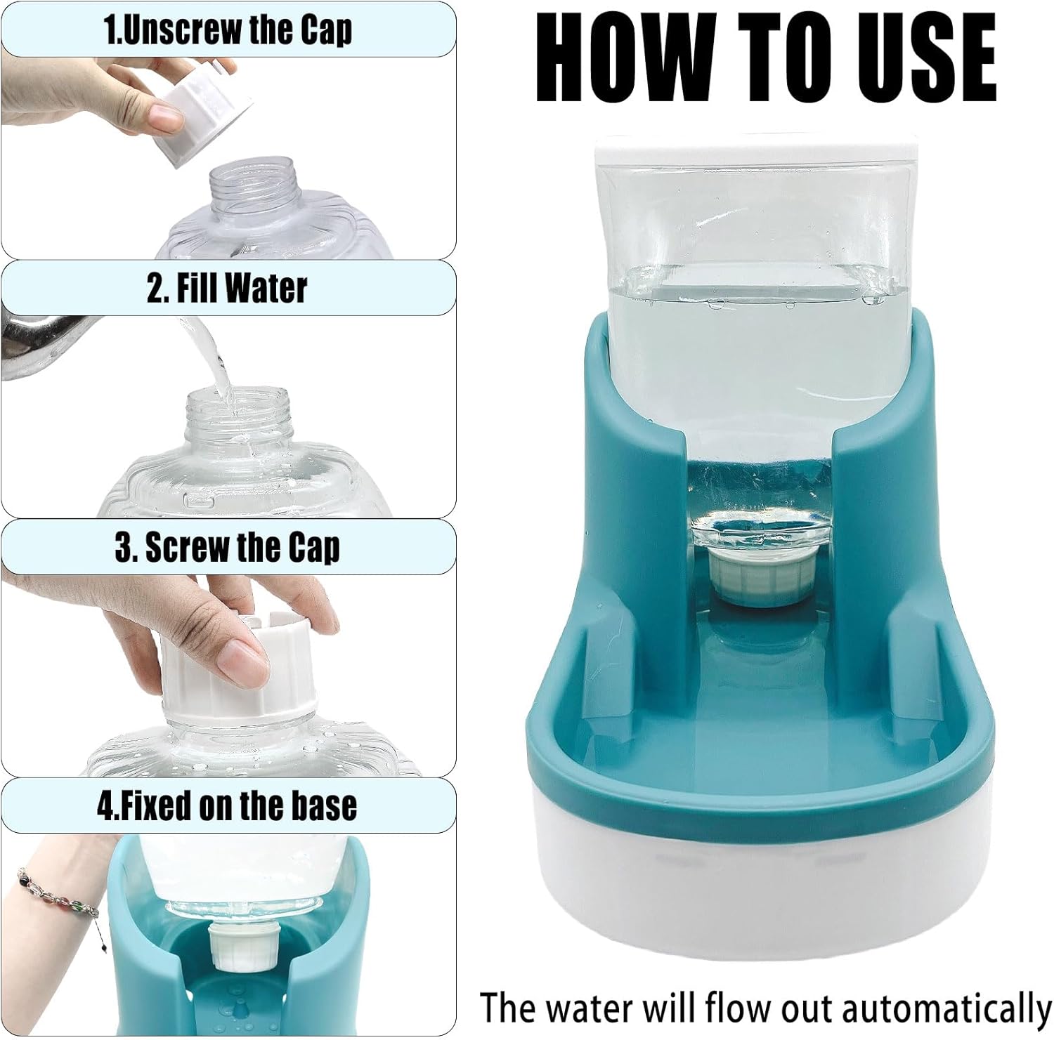 kathson Dispensador automático de agua para perros, dispensador de agua para gatos de gravedad de 1 galón, cuenco de estación de agua para perros,