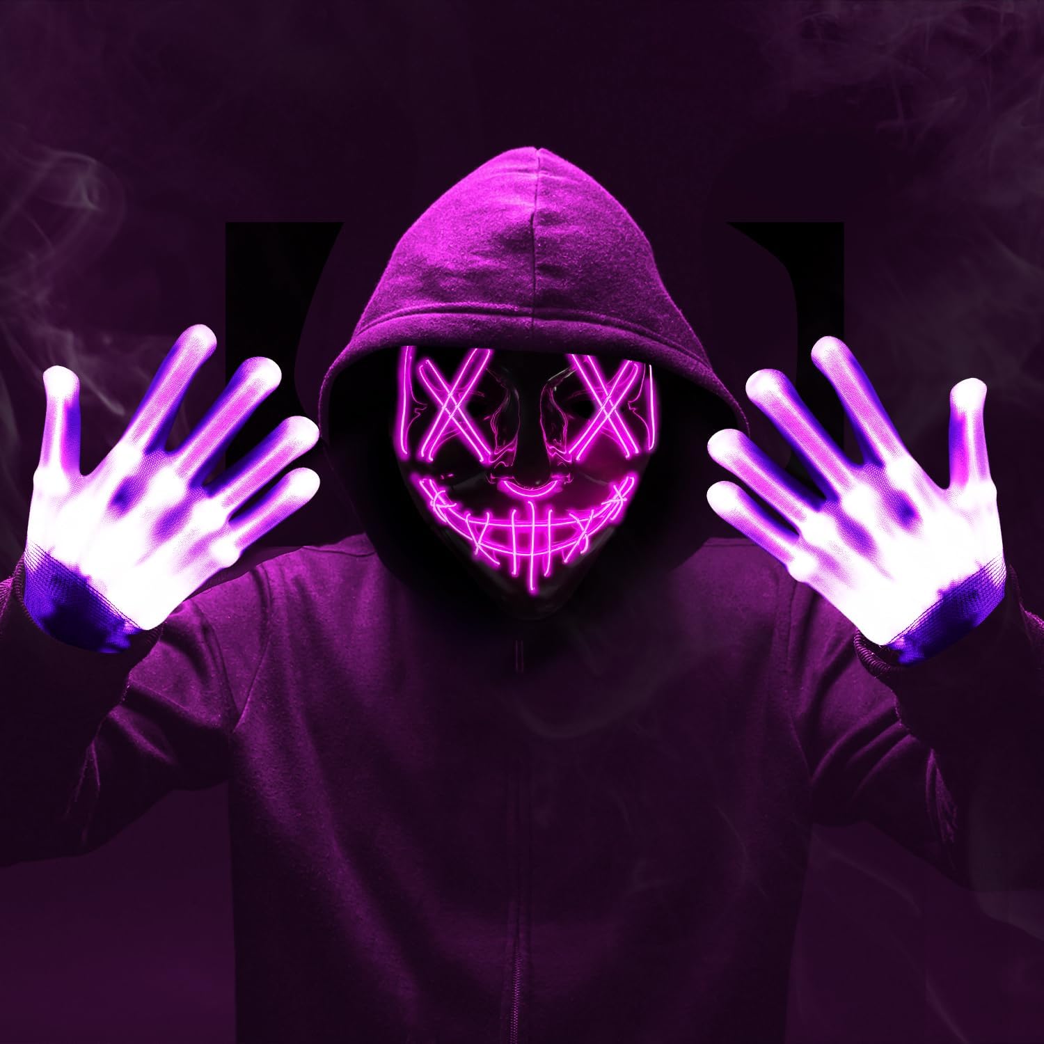 OWill Halloween Light Up Mask,LED Purge Mask with Gloves,Scary Cool Teen Halloween Costumes Mask for Women Kids Boys