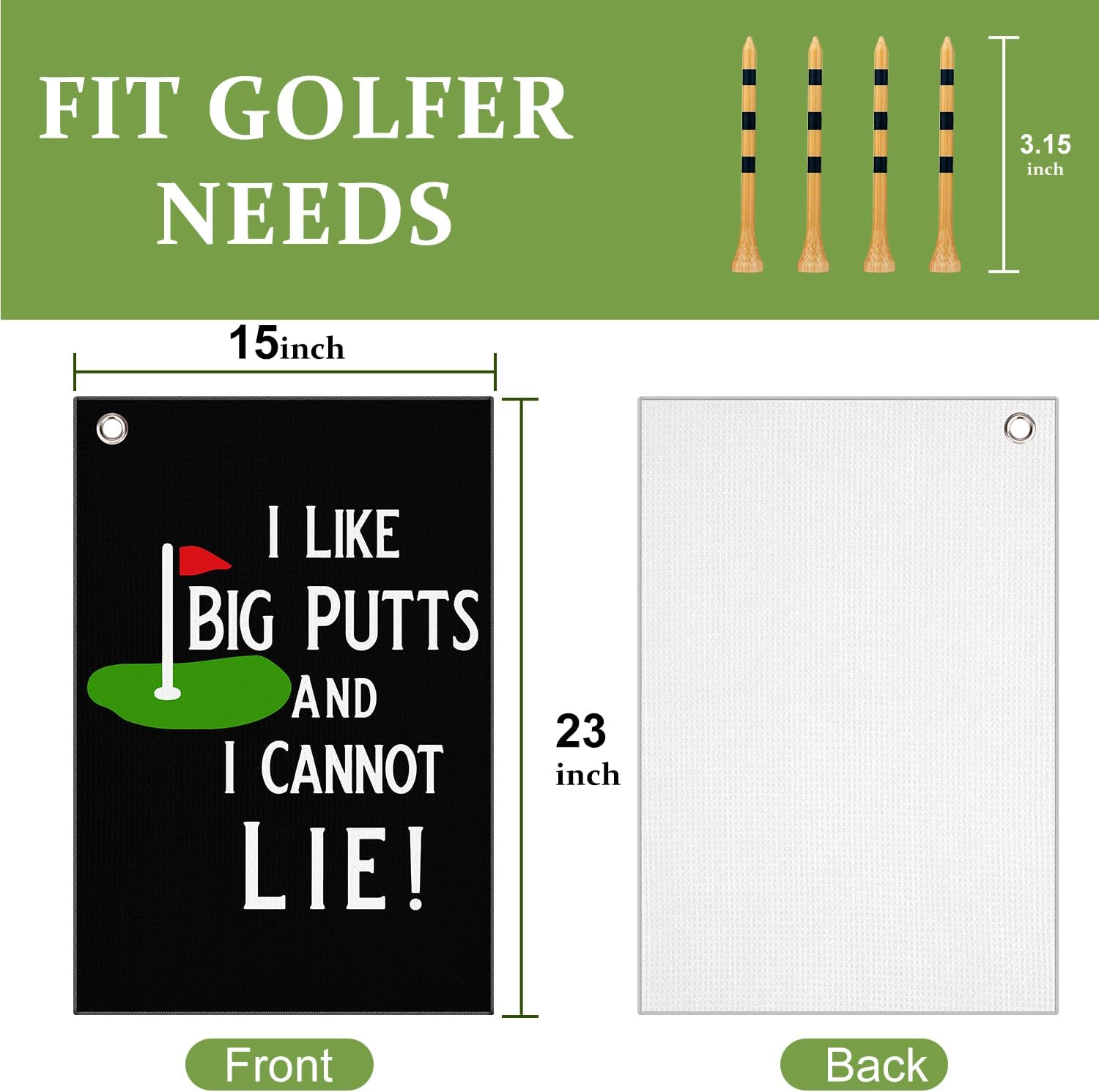 Toalla de golf con clip para bolsas de palos de golf para hombres, mujeres, accesorios de golfistas, regalos, negro, I Like Big Putts I Cannot Lie