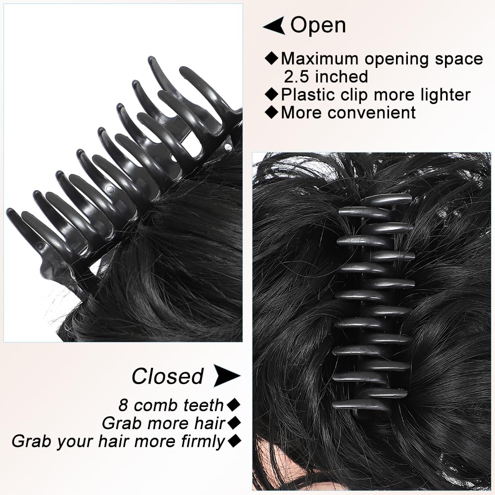AFNOTE Moño desordenado, pinza de garra, moño despeinado, extensiones de moño sintético rizado para mujer (negro)