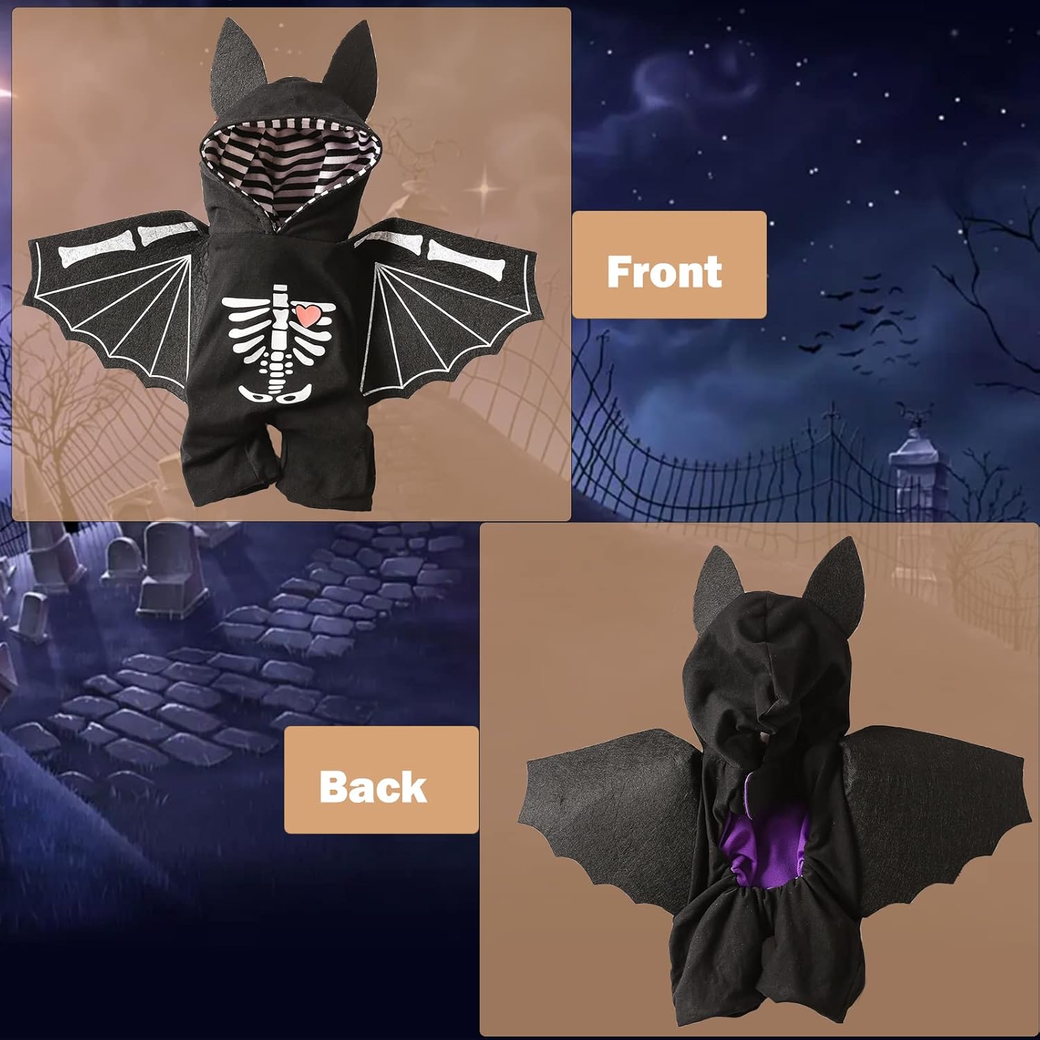 SEIS Disfraz de murciélago para perro con alas, divertido disfraz de Halloween para mascotas, ropa de invierno para gatos, ropa de esqueleto para