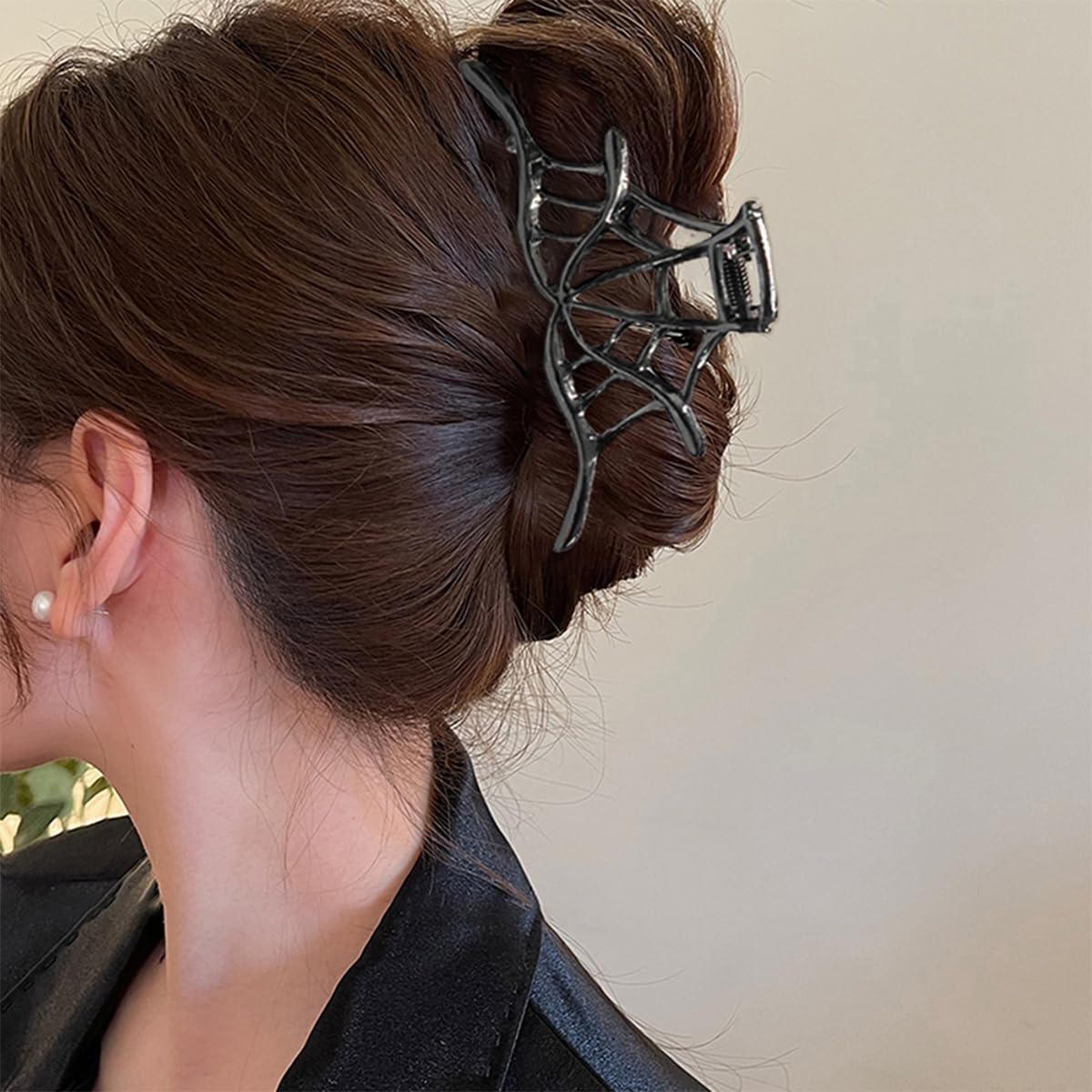 Pinzas de metal para el cabello de telaraña, pinzas negras para cabello fino con forma de telaraña, diseño hueco, accesorios para el cabello de