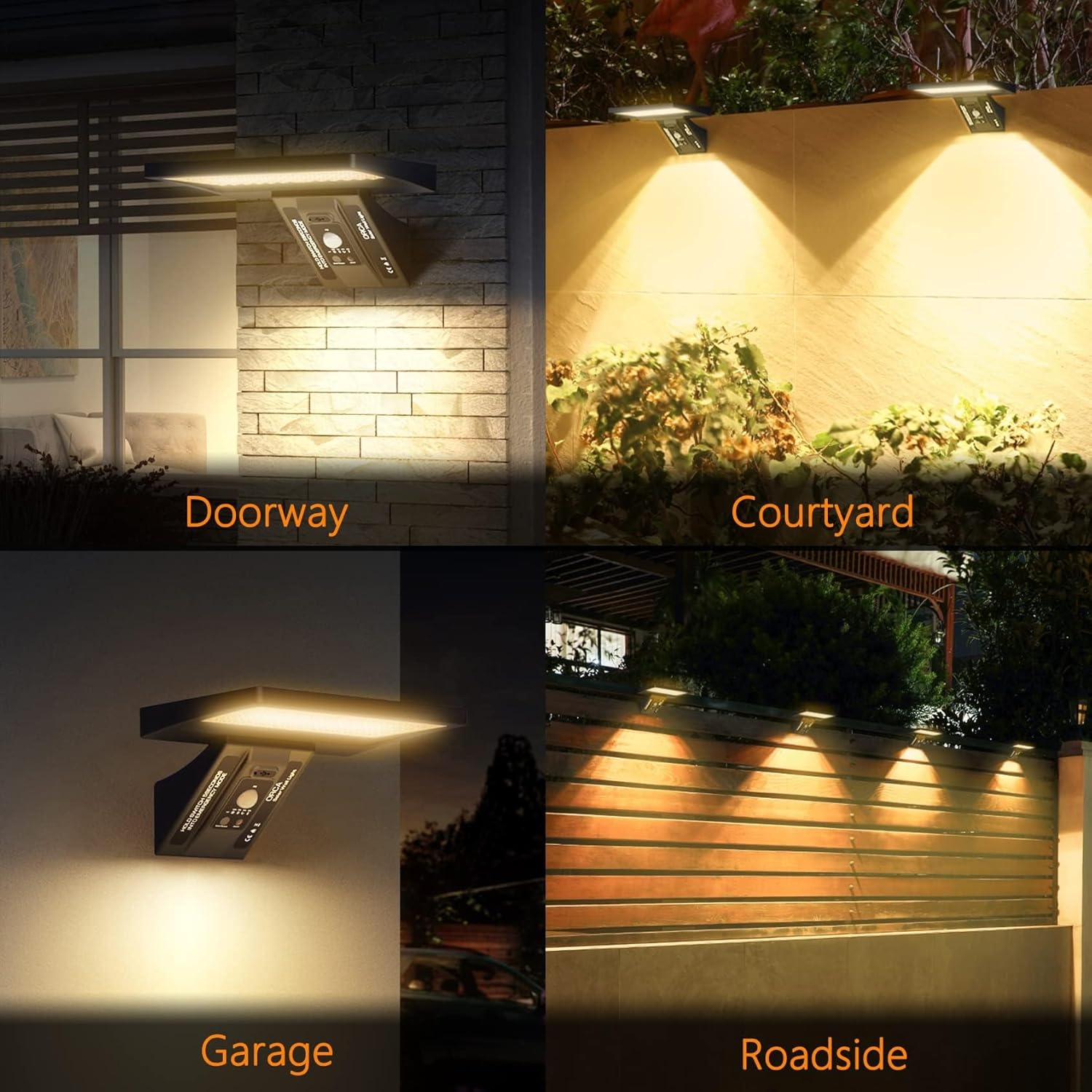 Luces solares de pared para exteriores, 2000 lúmenes, 3 sensores de movimiento de temperatura de color, luces para exteriores con control remoto, 3