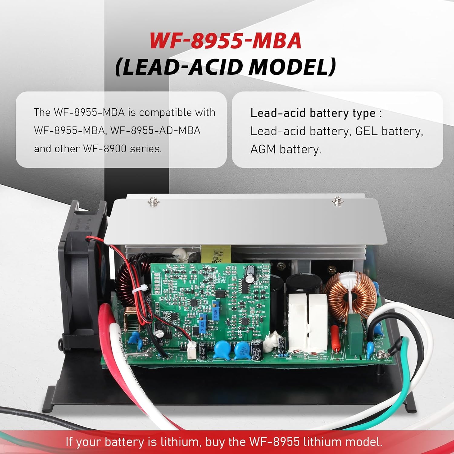 WF-8955-MBA para batería de plomo-ácido RV, 55 amperios para convertidor de potencia WF-8955PEC, carga inteligente de tres etapas de 13.6V,