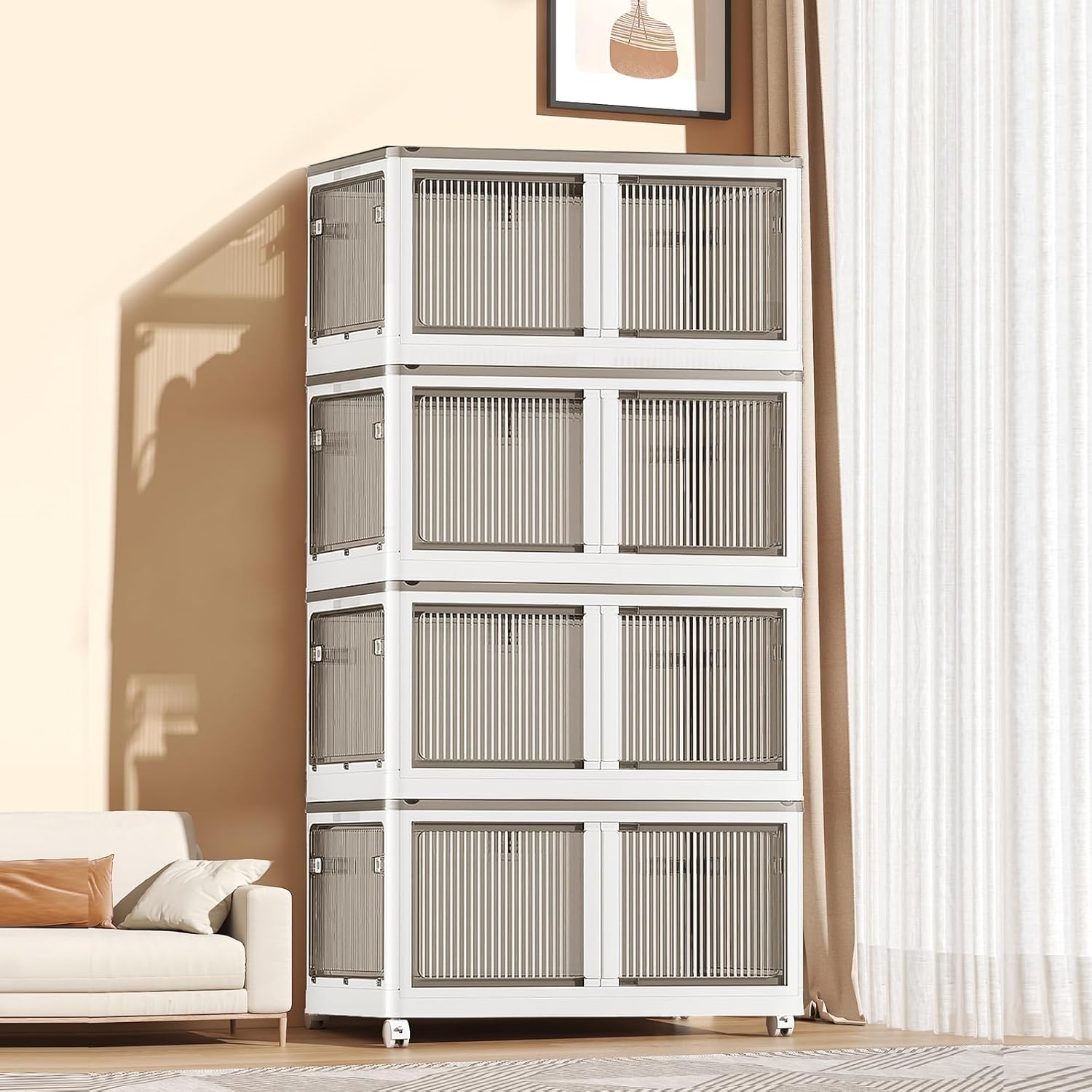 YARWAYER Armario de almacenamiento  Organizadores plegables de armario con ventanas, cubos de almacenamiento grandes de plástico con puertas de