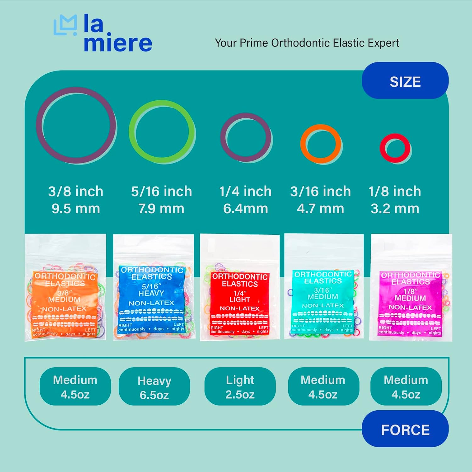 100 bandas elásticas intraorales de látex neón, bandas elásticas dentales de ortodoncia hechas en Estados Unidos, luz de 14 pulgadas, látex neón