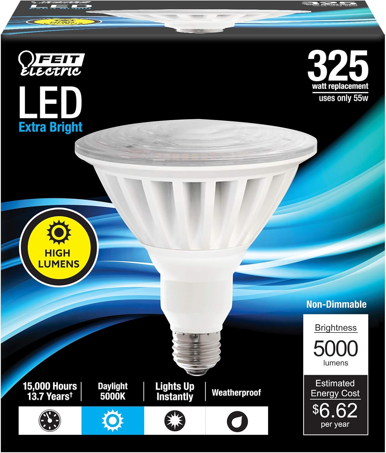 Feit Electric Bombilla LED PAR38, equivalente a 325 W, bombilla de inundación para exteriores, no regulable, vida útil de 13 años, 5000 lúmenes, luz