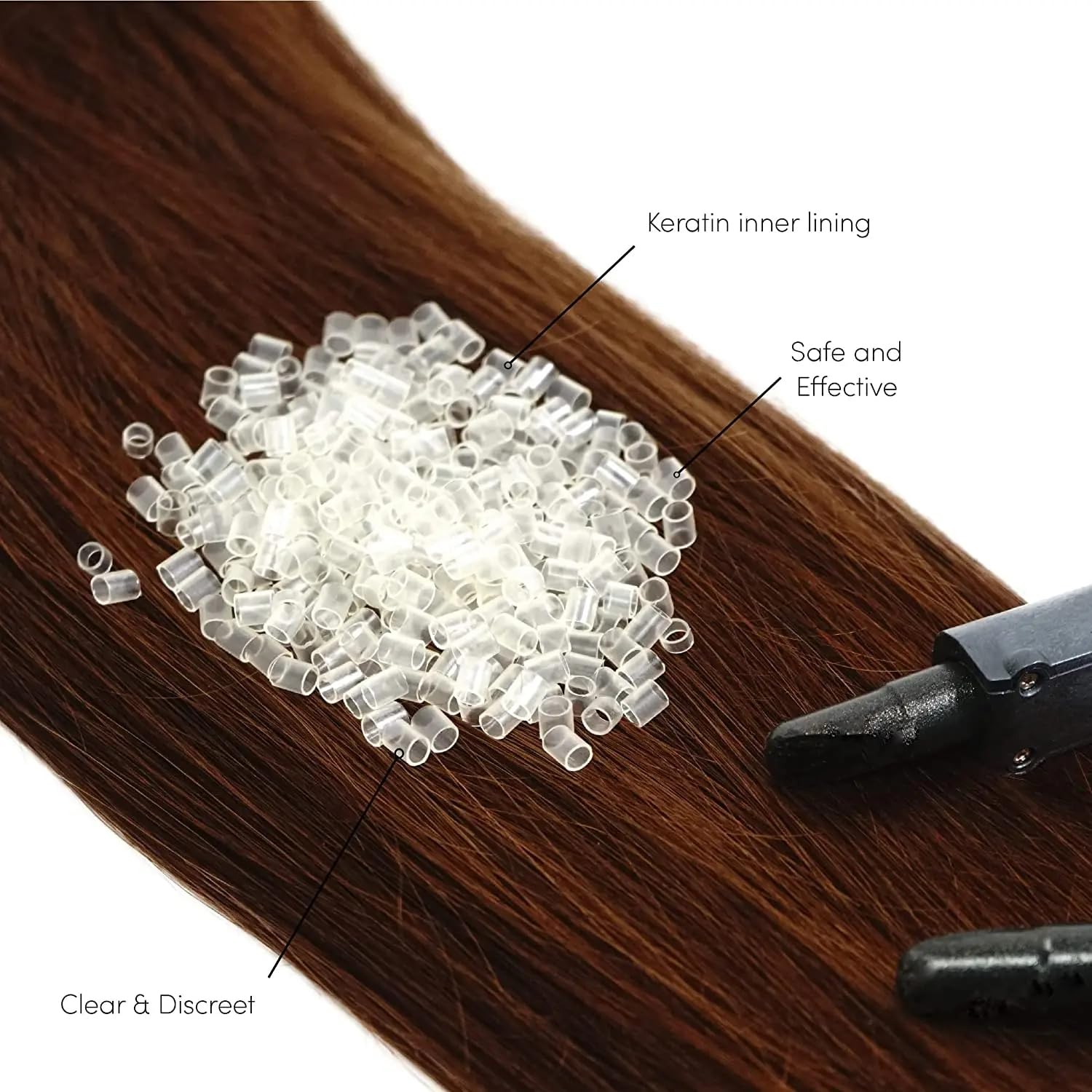 1000 extensiones de cabello, tubos termorretráctiles de 0.394 in de largo, anillos de extensiones de cabello (1000 unidades, transparentes)