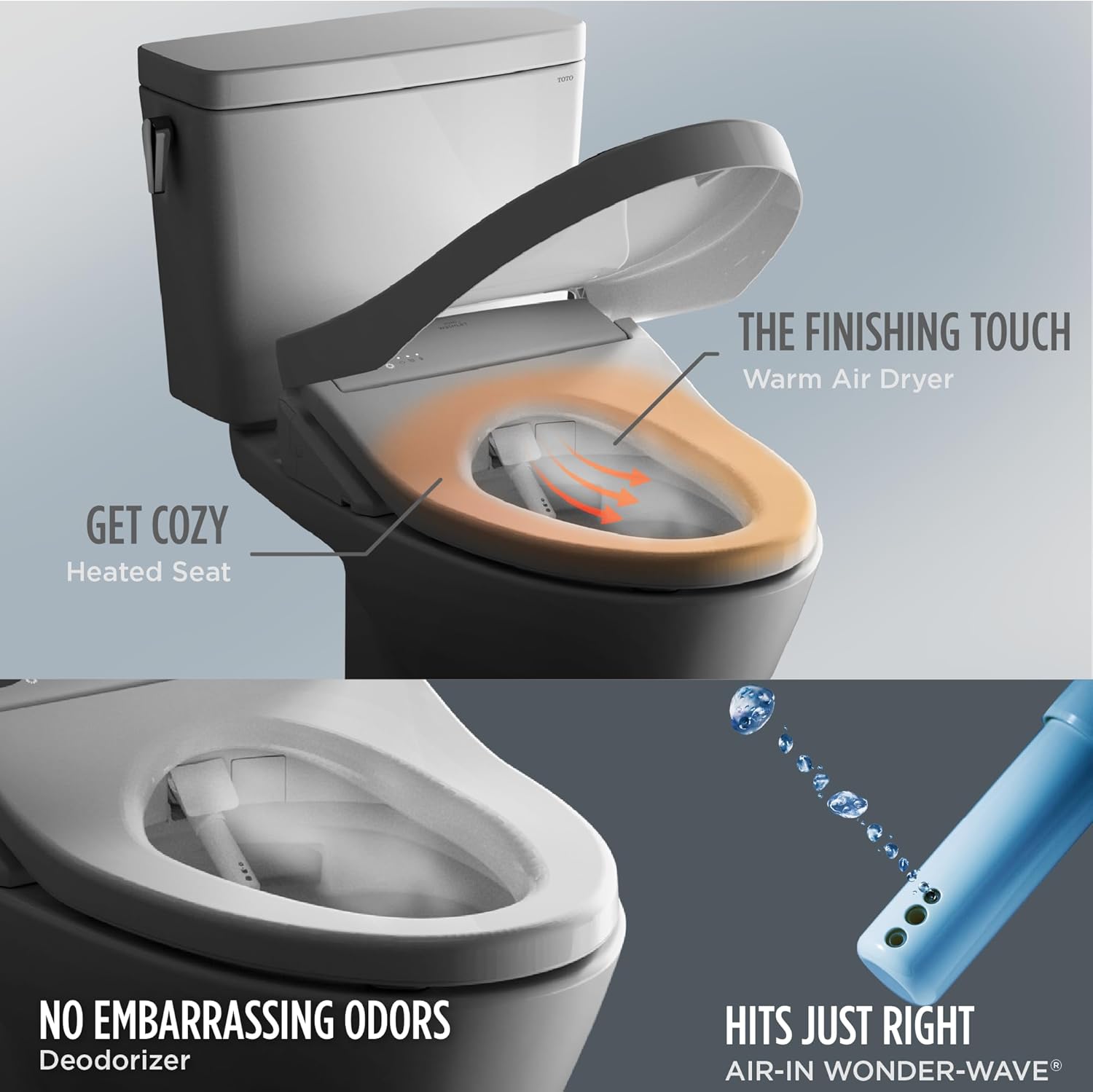 TOTO WASHLET+ Carlyle II – Inodoro alargado de una pieza de 1.28 GPF con asiento de bidé contemporáneo WASHLET+ S7A, algodón blanco –