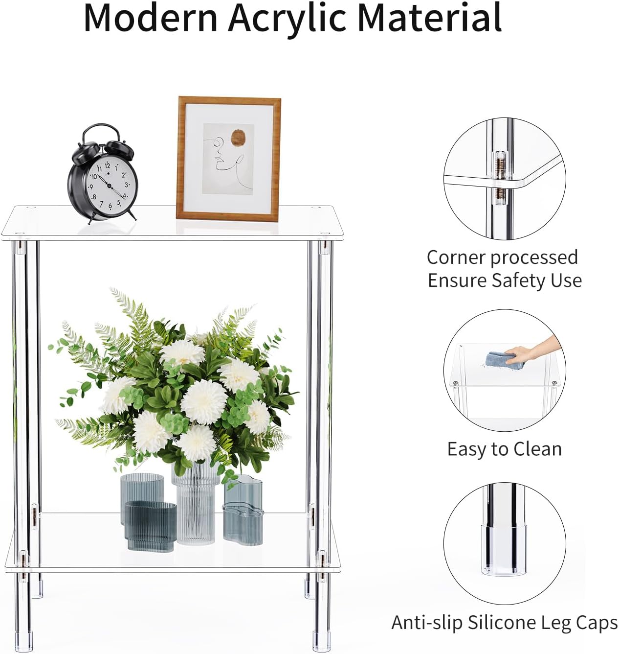 Bkemiy Clear Acrylic Side Table Set of 2, 2-Tier End Table for Living Room, Small Modern Bedside Tables Nightstand for Bedroom, Home Decor Accent