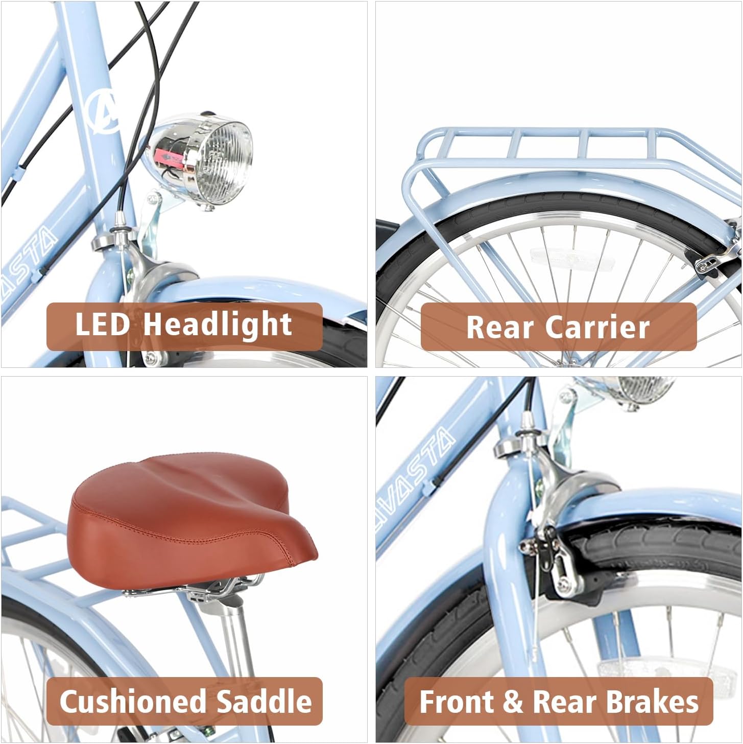 AVASTA Bicicleta híbrida para mujer, ligera, de 26 pulgadas, para ciudad, cómoda, para mujer, 6 velocidades, varios colores