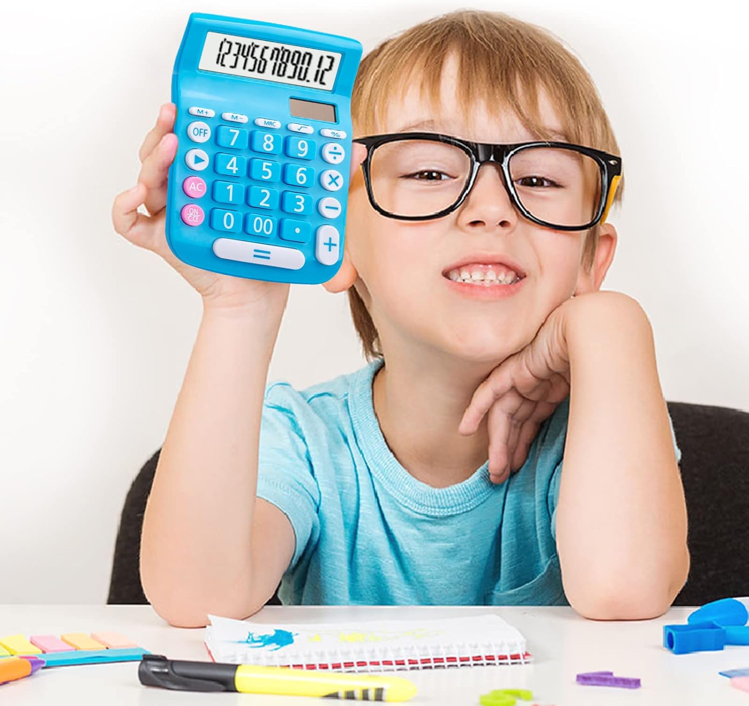 Calculadoras de escritorio, botón grande de pantalla grande, energía solar y de batería dual, 12 dígitos pequeña calculadora funcional básica