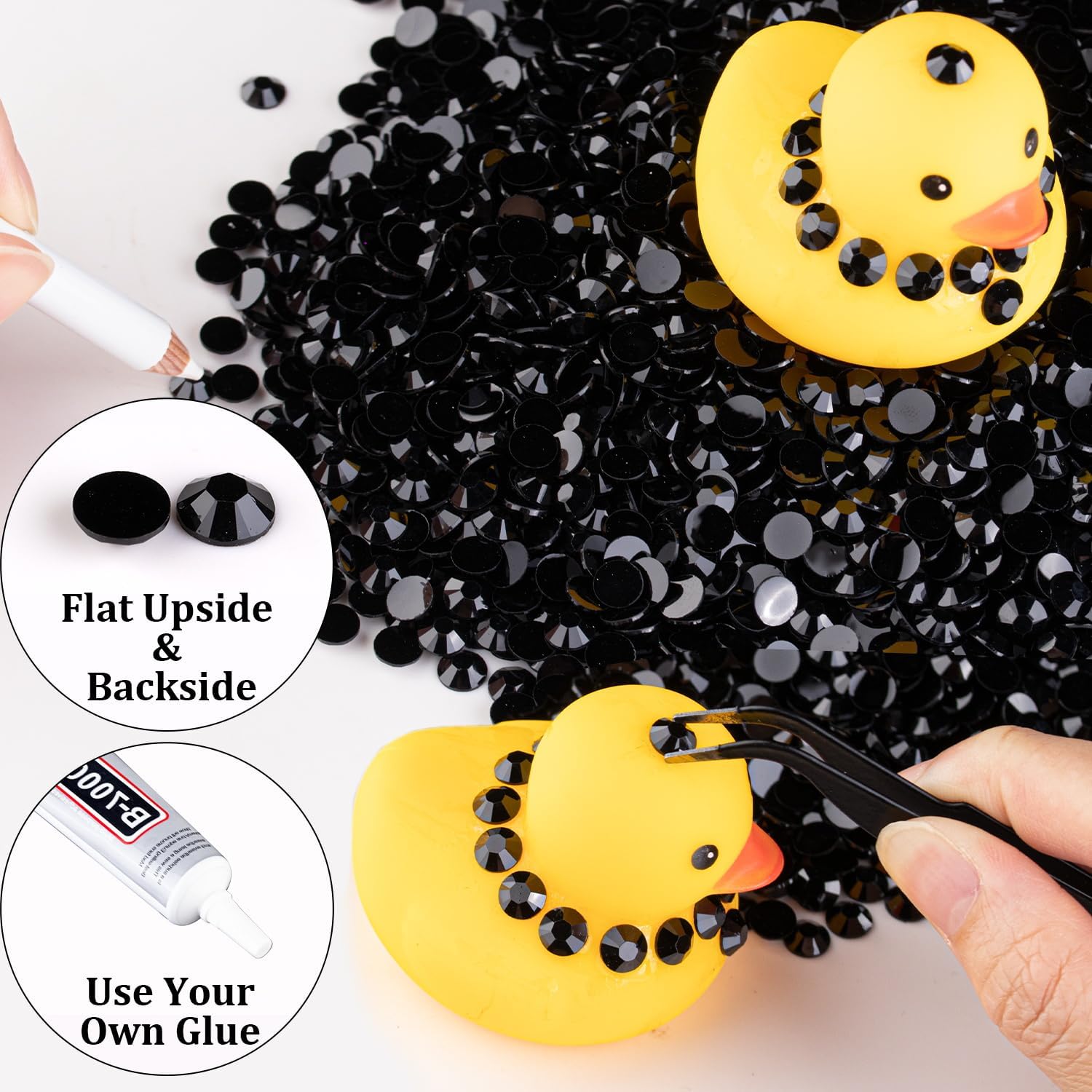 5000 diamantes de imitación de resina de 0.118 pulgadas a granel, diamantes de imitación de gelatina redondos negros con parte trasera plana, gemas