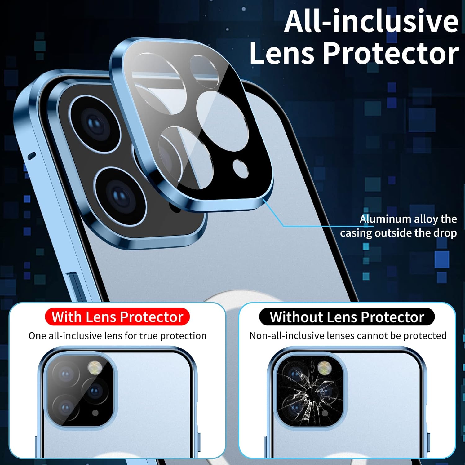 Jonwelsy Funda para iPhone 13, compatible con Magsafe funda de protección de cuerpo completo de 360 grados, parachoques magnético de metal de