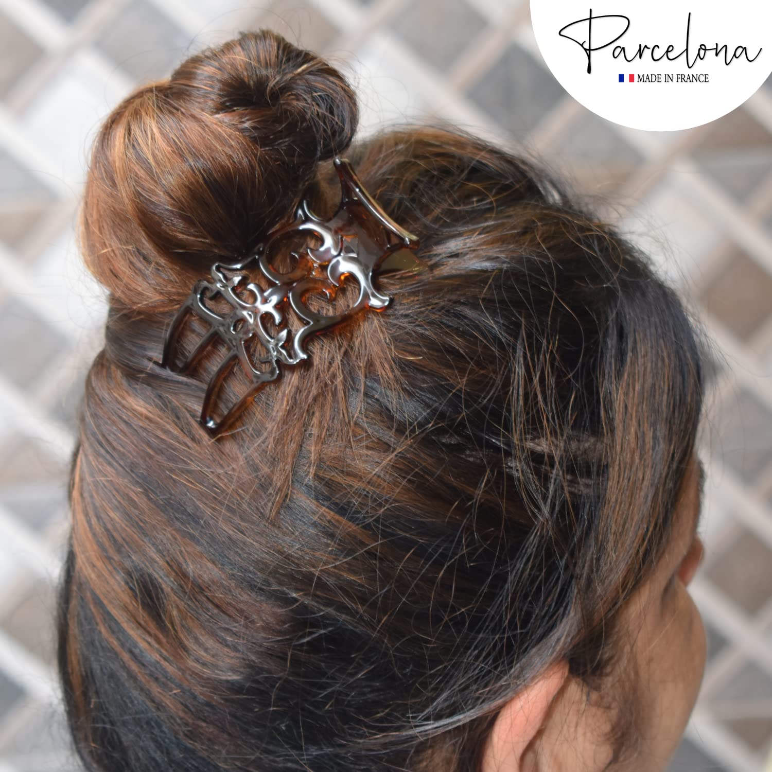 Parcelona Pequeña diapositiva francesa de celuloide intrincada en la pinza lateral del pelo del deslizador para el pelo fino