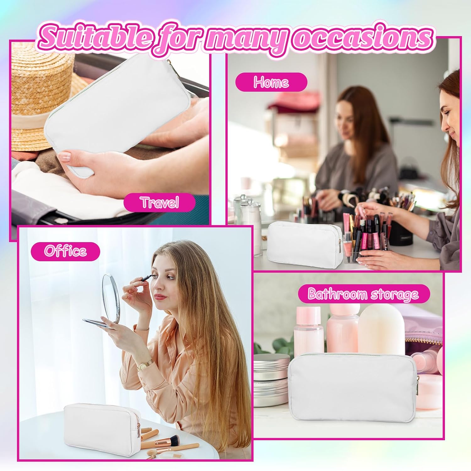 6 bolsas de maquillaje de nailon para viaje, bolsa de nailon con cremallera, bolsa de cosméticos para mujeres, niñas, organizador de maquillaje para