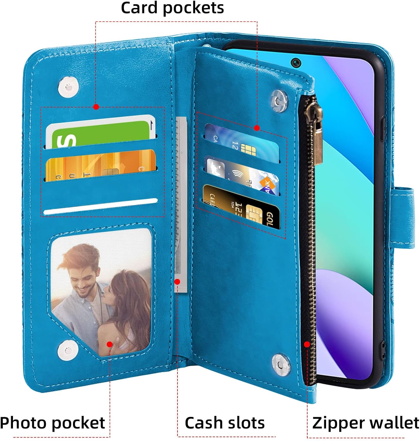 Asuwish Funda de teléfono para Xiaomi Redmi Note 11S11 4G Funda tipo cartera con protector de pantalla de vidrio templado y soporte de tarjeta de