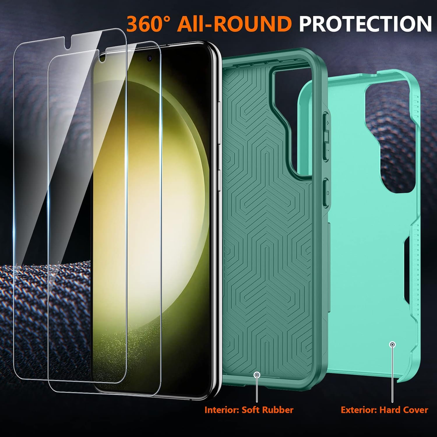SPIDERCASE Funda diseñada para Samsung Galaxy S23, protección contra caídas de grado militar de 10 pies, paquete de 2 protector de pantalla de