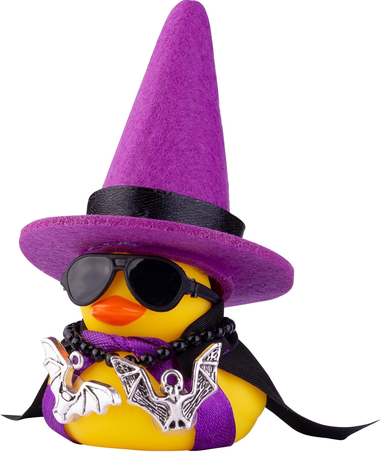Adornos de pato de goma para automóvil, decoraciones de tablero de automóvil con mini sombrero de bruja, capa, collar, accesorios de Halloween para