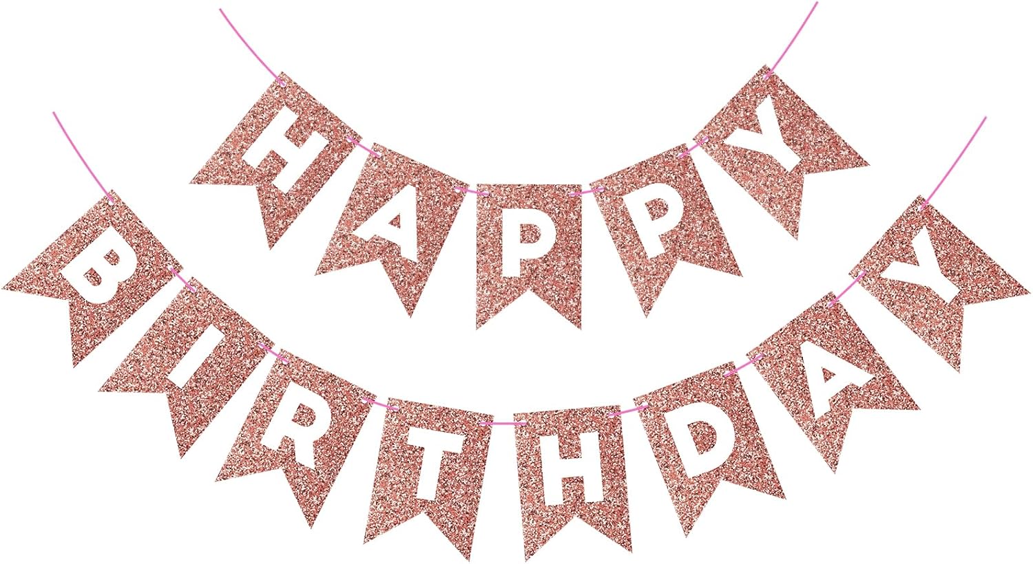 Cartel de feliz cumpleaños de oro rosa con purpurina para telón de fondo, decoraciones de cumpleaños de oro rosa, guirnalda de banderines para