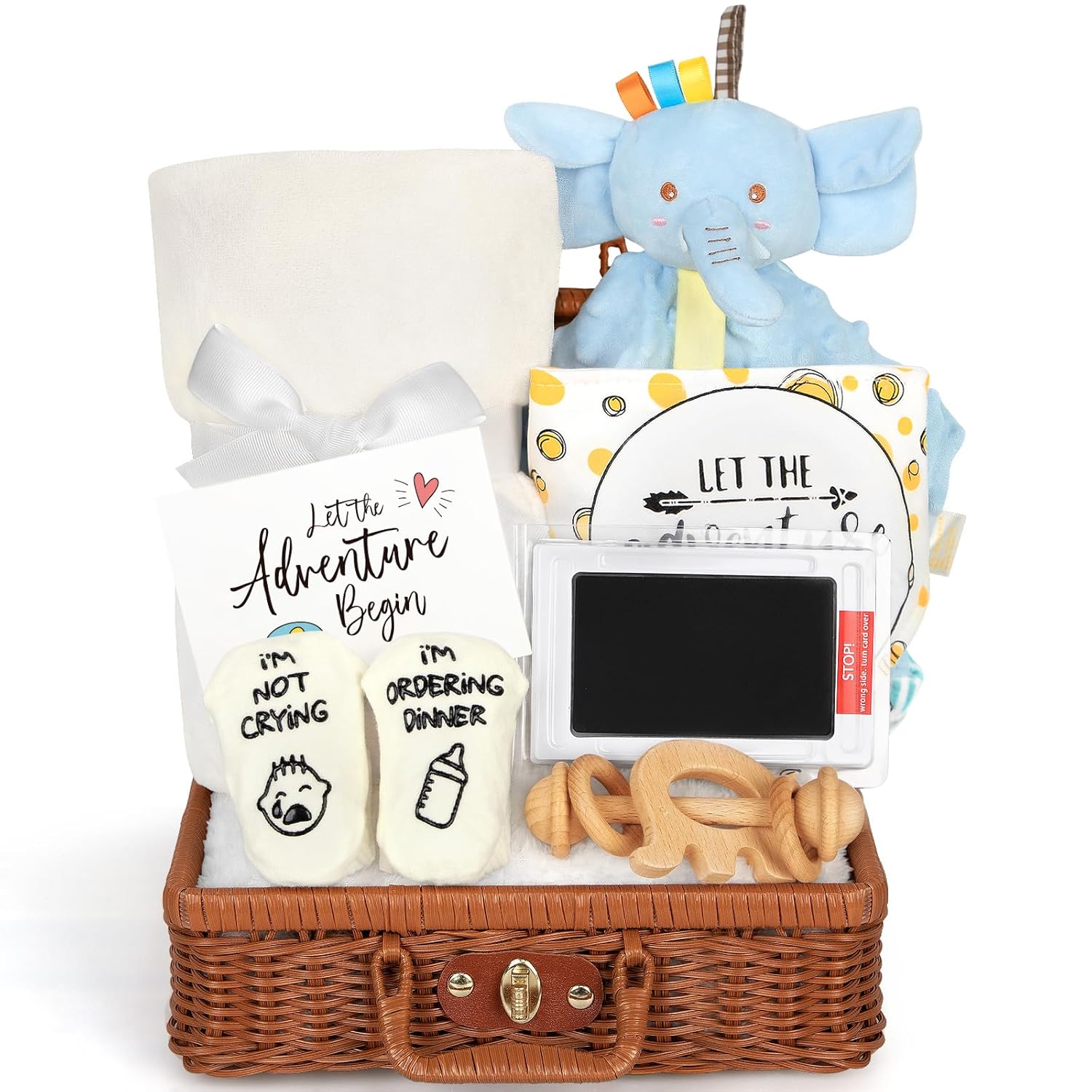 Regalos para bebé, set de regalo para recién nacido, manta para bebé, sonajero, elefante, juguetes amorosos, baberos de recuerdo, cesta de regalos