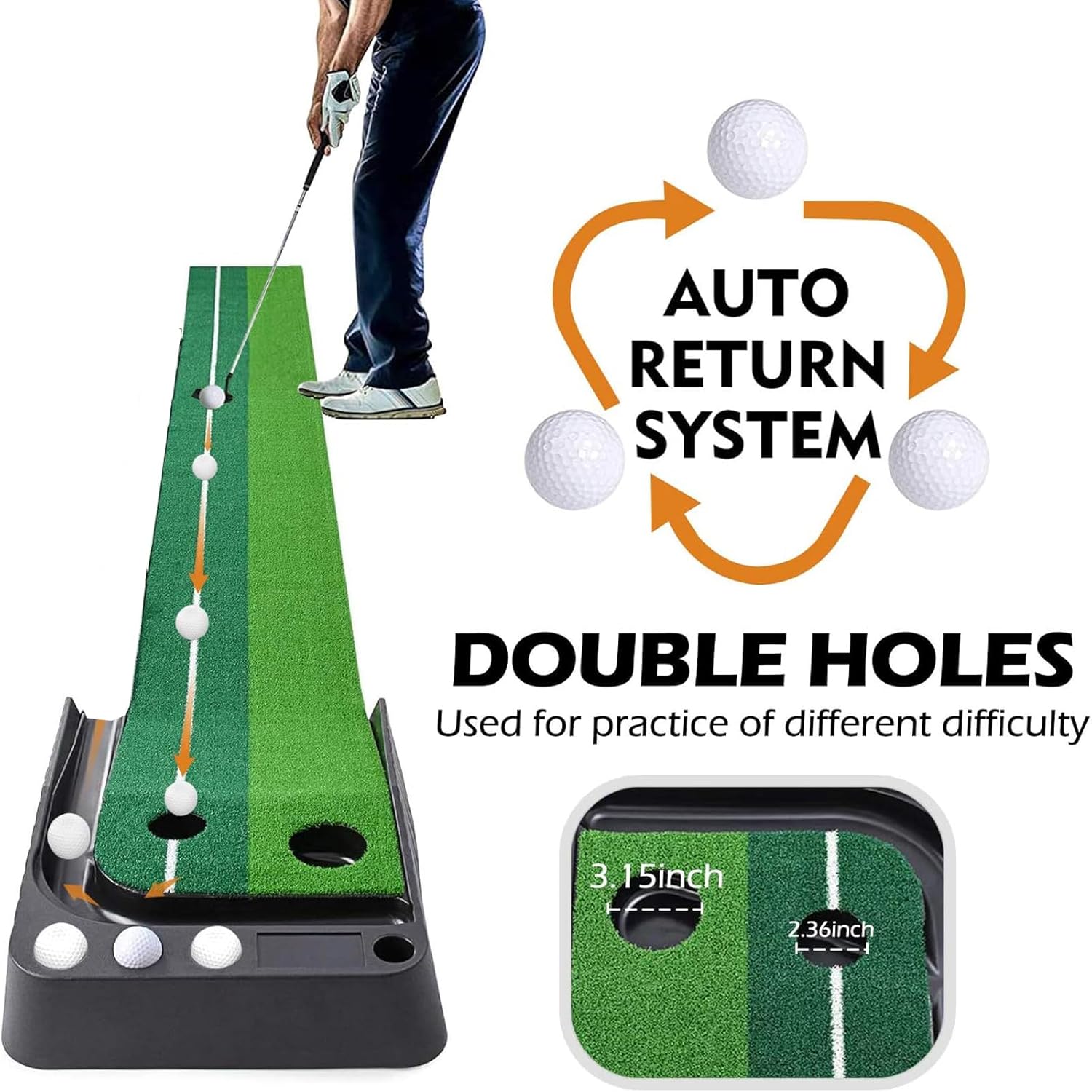 Golf Putting Mat for Indoor Practice (Green) – Helps Improve Putt Accuracy – Indoor Golf Mat – Golf Putting Green Indoor, Golf Practice Mat, Office