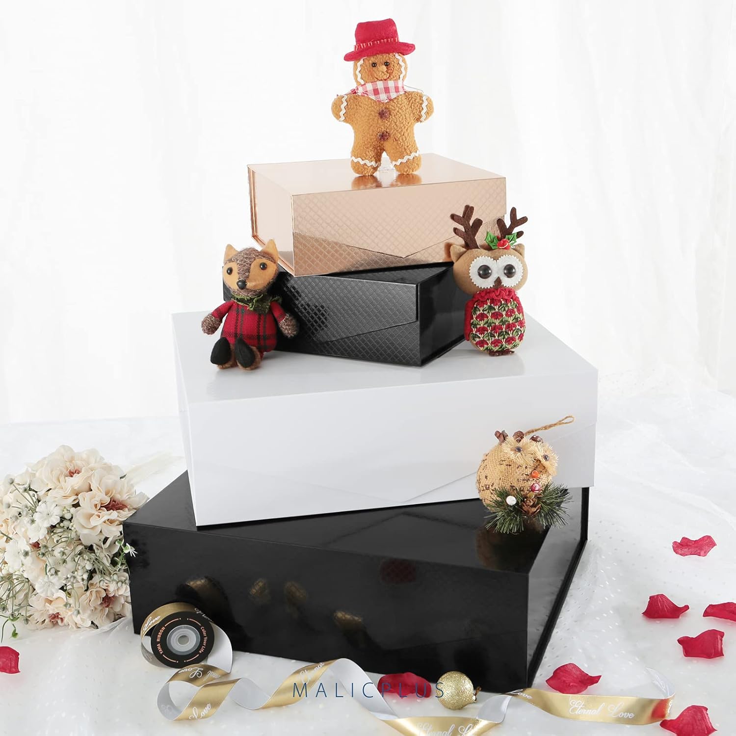 Caja de regalo extragrande, 16.3 x 14.2 x 5 pulgadas, caja de regalo negra para ropa y regalos grandes, caja de regalo con cierre magnético para