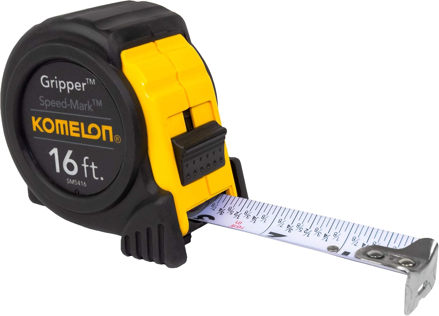 Komelon SM5416 Speed Mark Gripper – Cinta métrica de hoja de acero con revestimiento acrílico, 16 pies por 1 pulgada, hoja blanca
