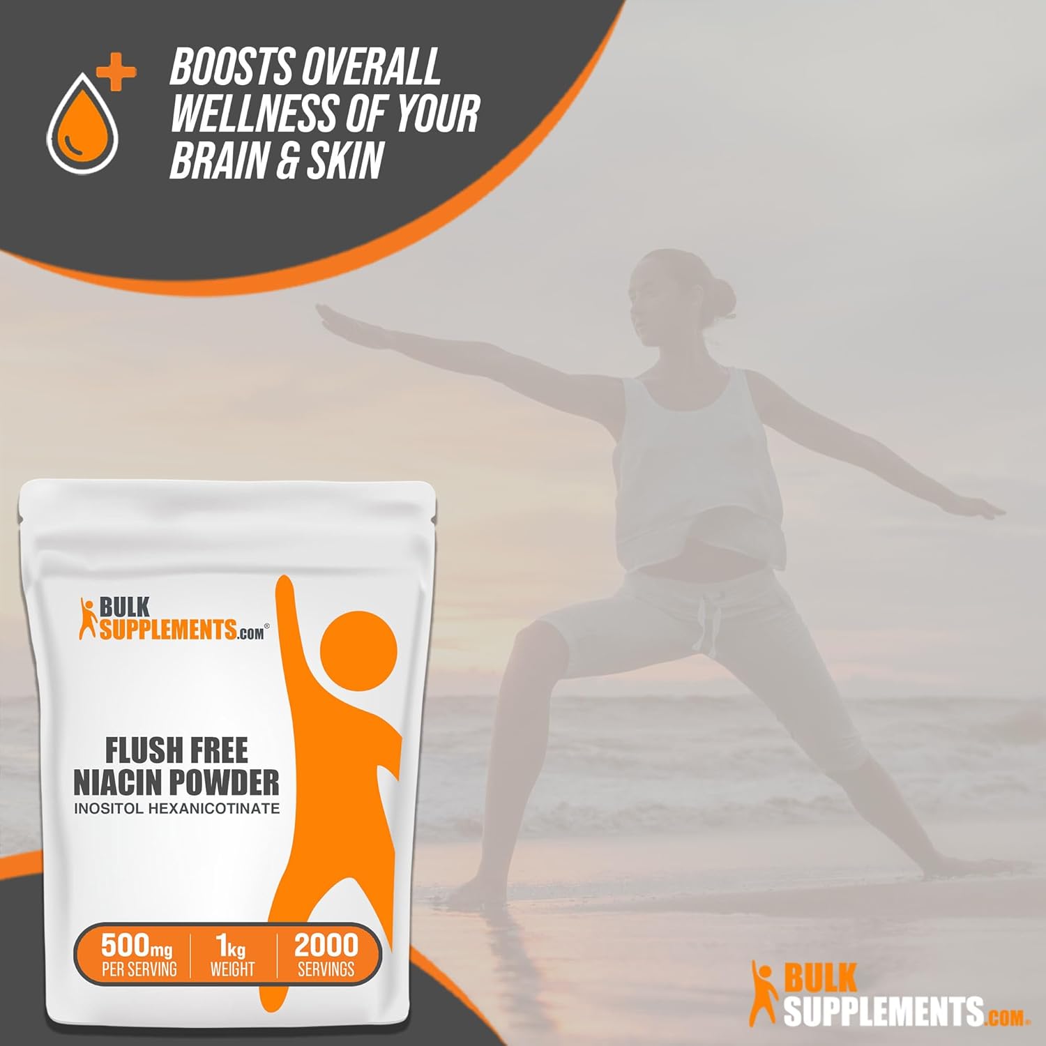 BULKSUPPLEMENTS.COM Polvo de niacina sin enjuague – Suplemento de vitamina B3, nicotinato de inositol, niacina 500 mg sin enjuague – 500 mg de