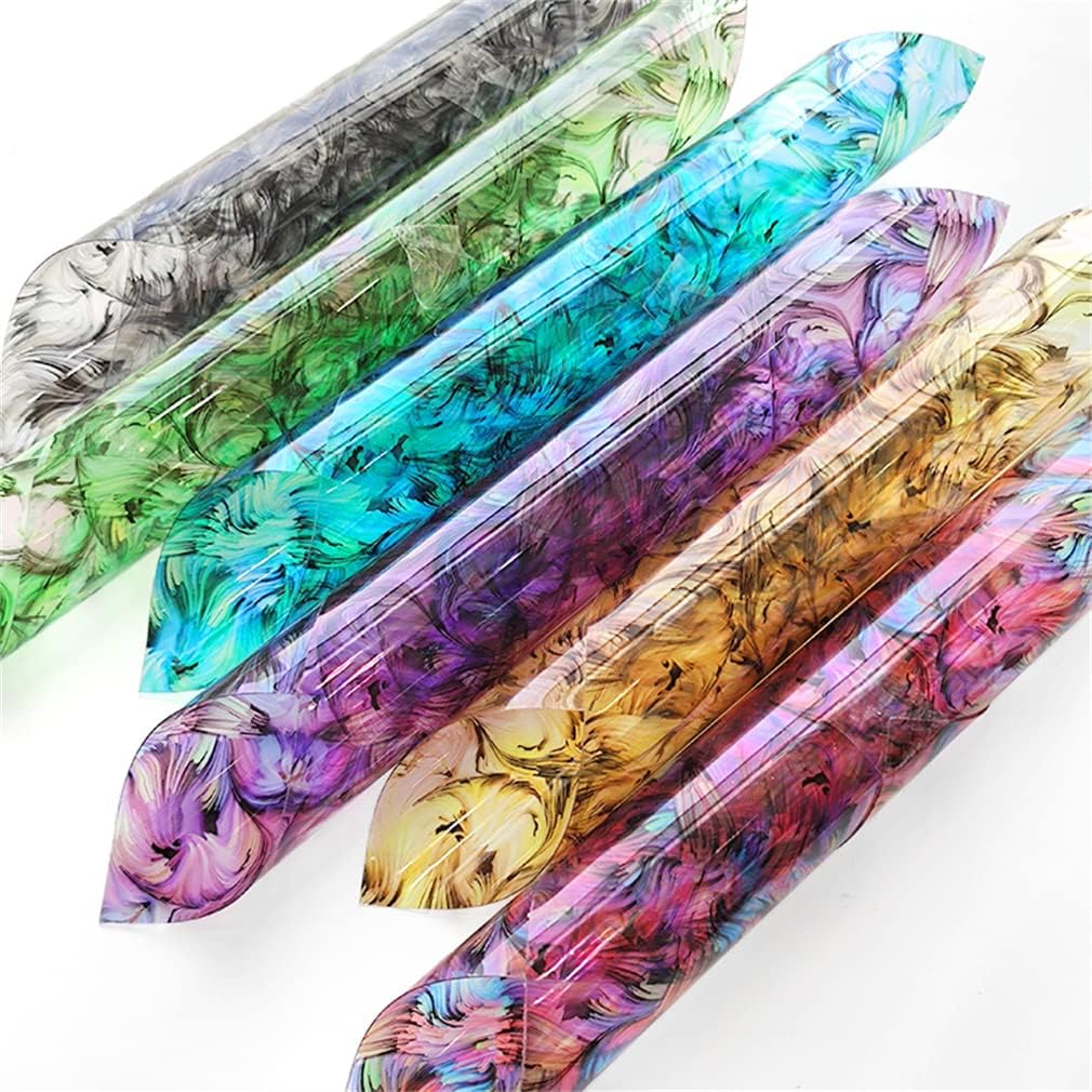 Pintura al óleo azul colorida impresa PVC piel sintética de 11.8 x 53 pulgadas transparente impermeable vinilo gelatina para hacer clips de pelo