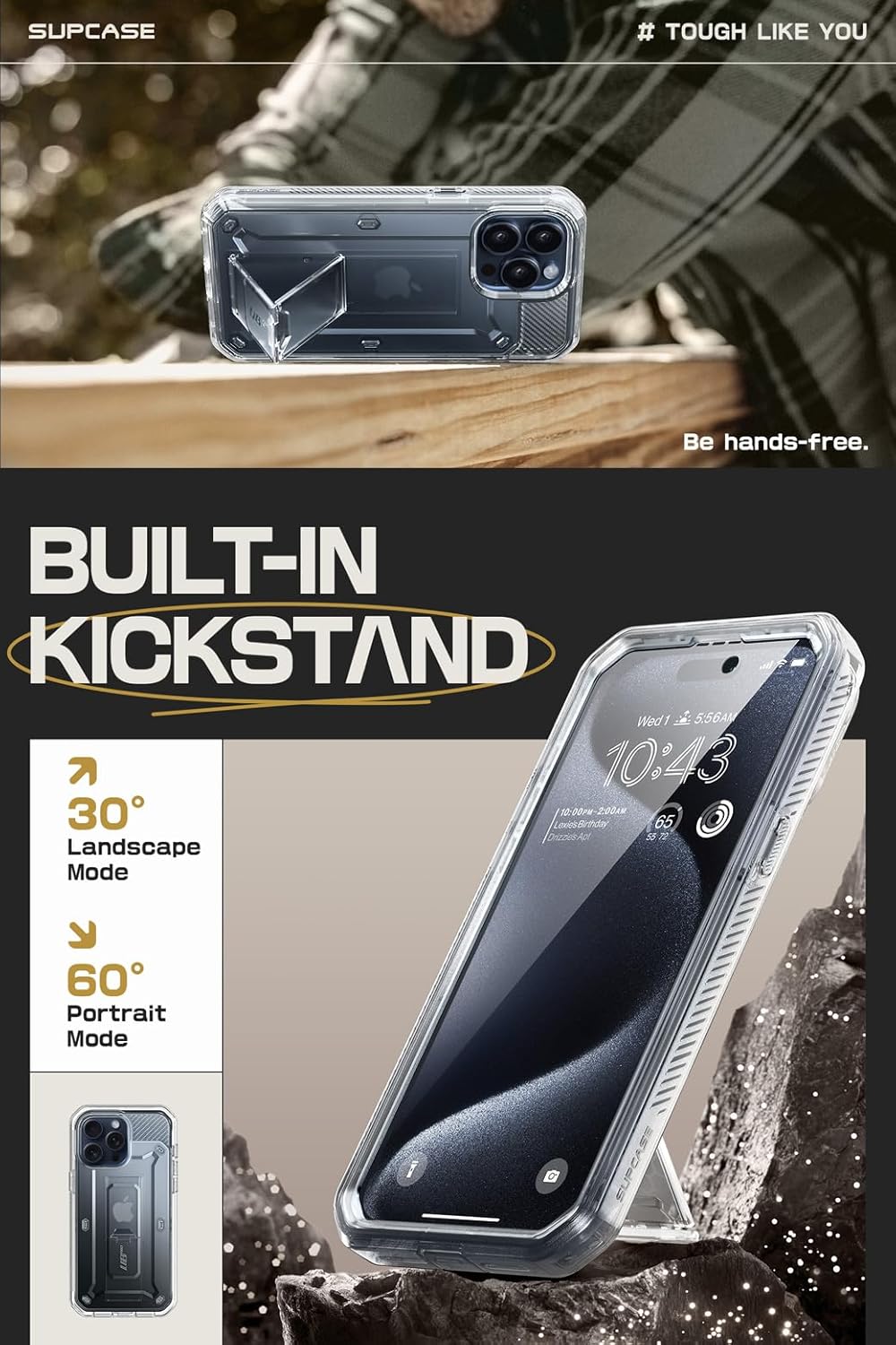 SUPCASE Funda para iPhone 15 Pro Max con protector de pantalla (Unicorn Beetle Pro), soporte integrado y clip para cinturón protección de grado