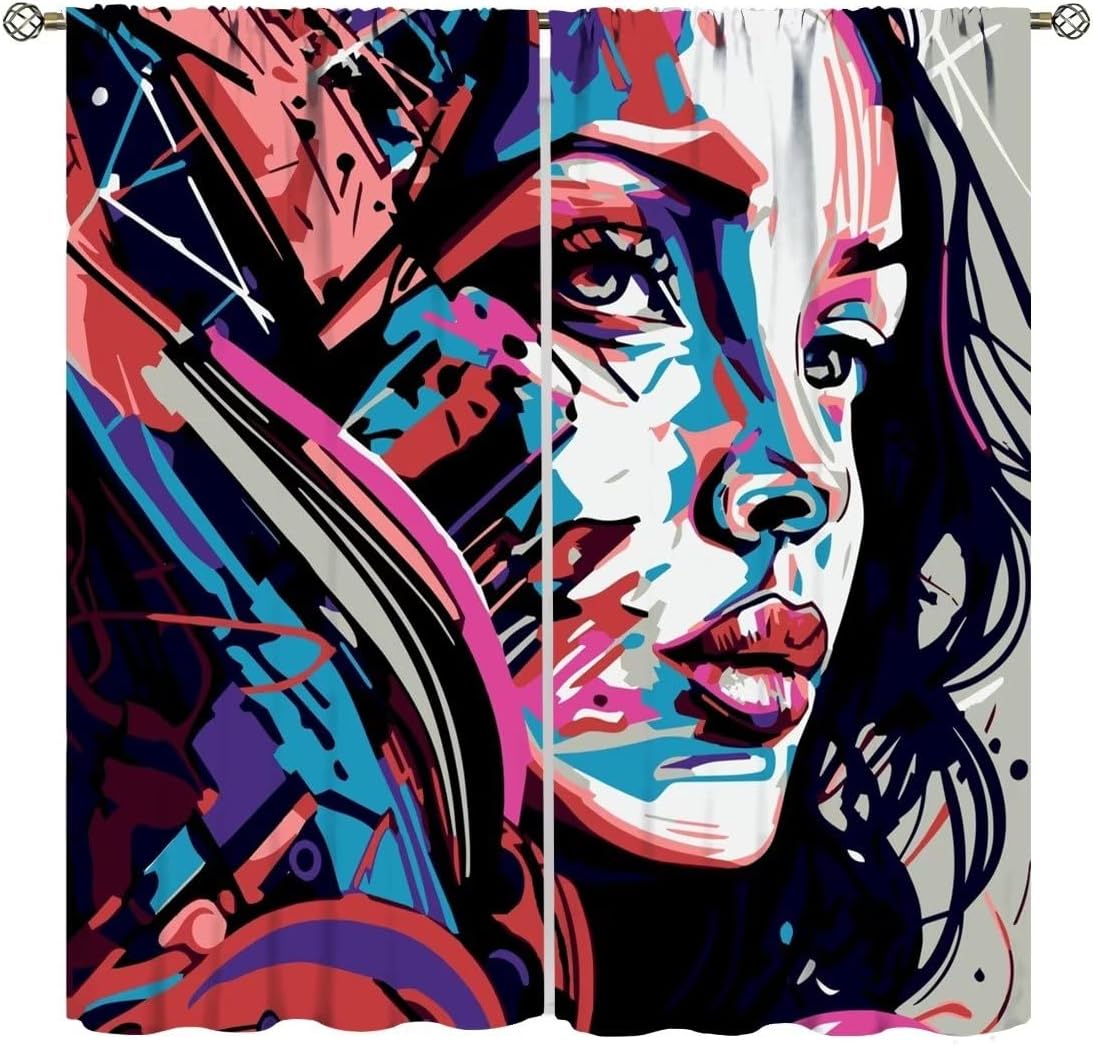 Cortinas de pared de ladrillo, arte pop de grafiti, hermosas cortinas con estampado de chicas americanas para adolescentes, dormitorio, sala de