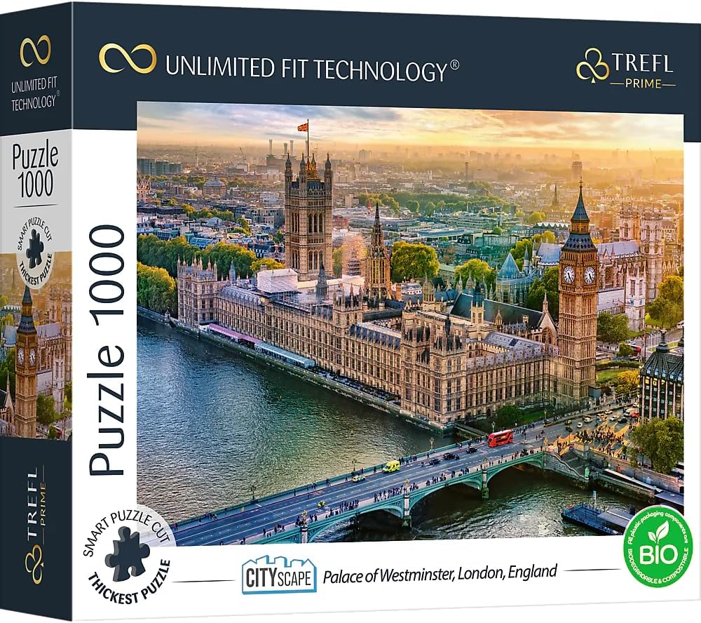 Trefl Palace of Westminster, Londres, Inglaterra, rompecabezas de 1000 piezas Prime de cartón grueso de 27 x 19 pulgadas, BIO, ECO, entretenimiento
