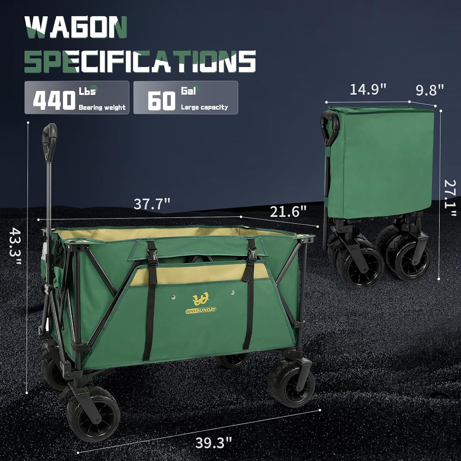 Whitsunday Plegable plegable resistente plegable utilitario camping parque Moko Wagon carro con placa de mesa de aluminio (verde-TB)